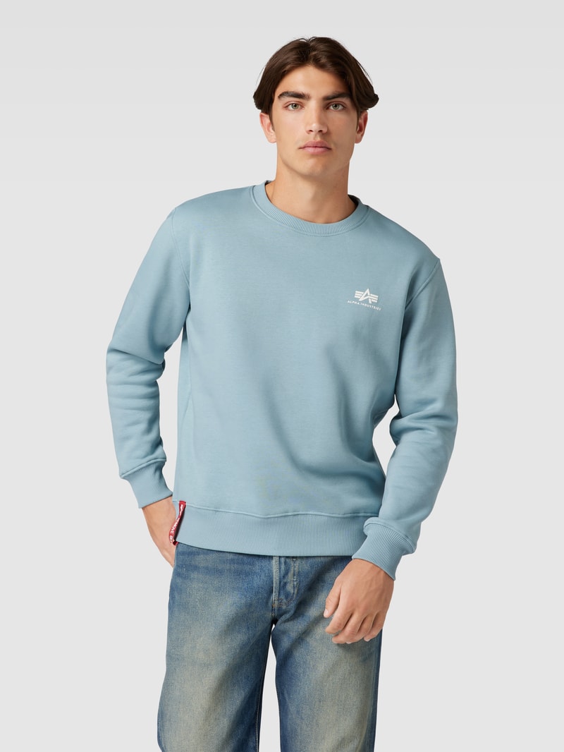 Sweatshirt mit Label-Print Modell 'BASIC' in hellblau