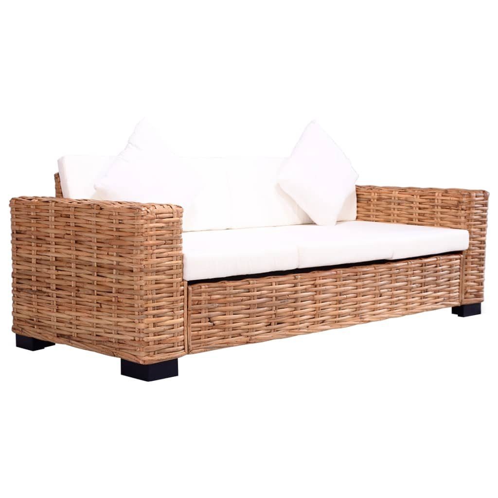 vidaXL Loungesofa 3-Sitzer Gartensofa Natürliches Rattan