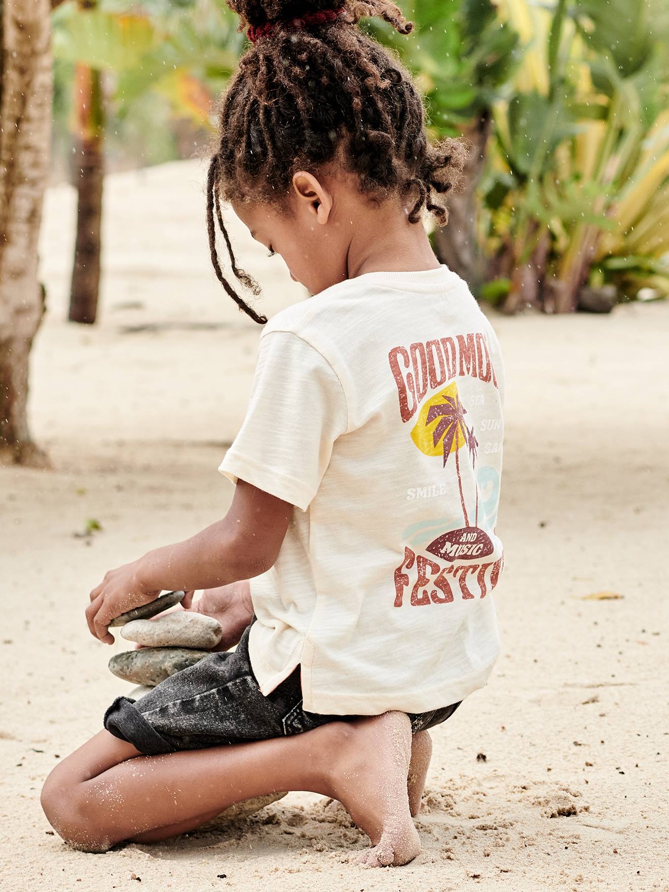 Tee-shirt maxi motif palmiers dos garçon écru