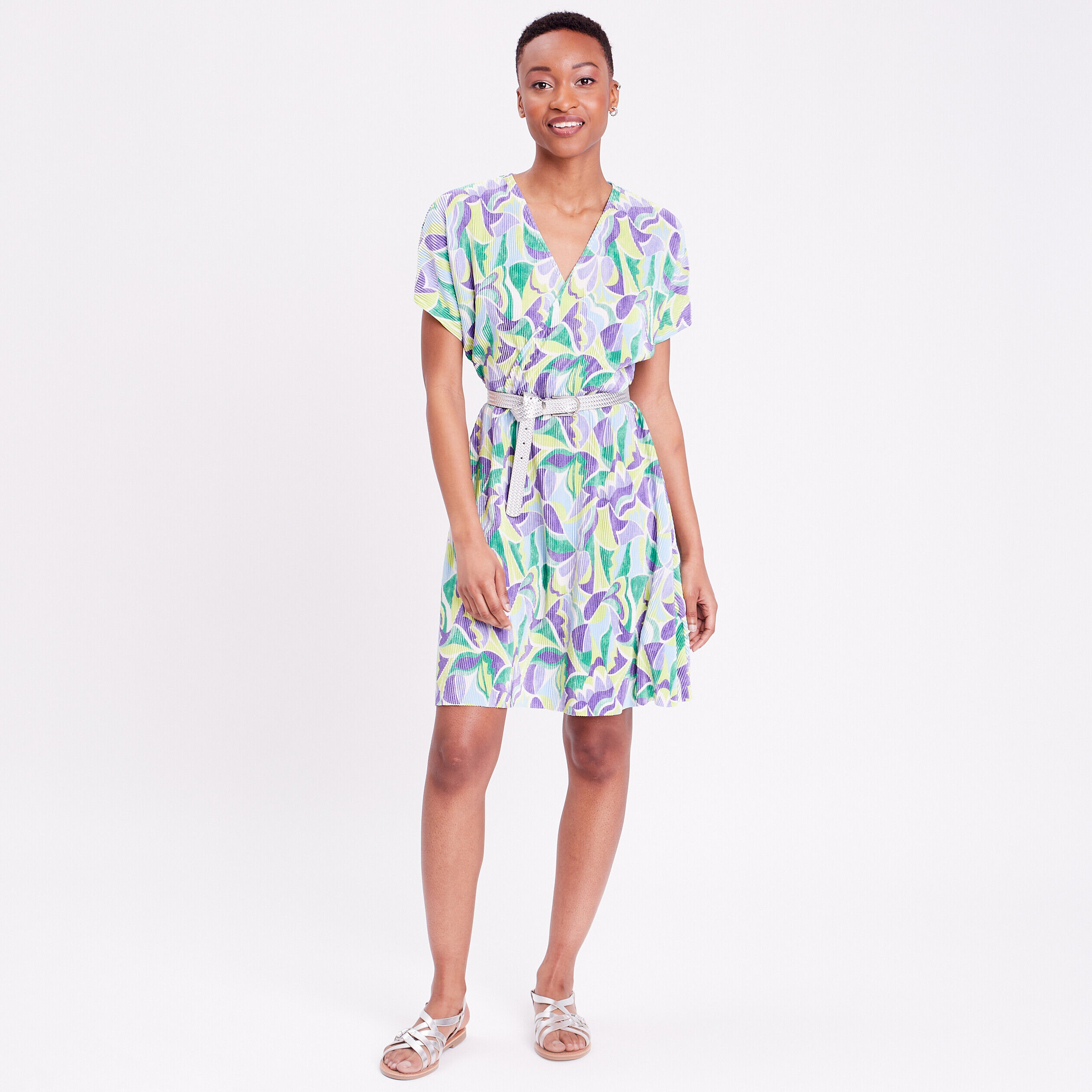 Robe évasée plissée beige femme | Cache Cache