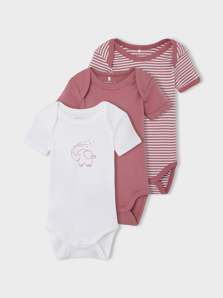 name it Baby kurzarm Body im 3er Pack mit Elefanten Motiv in Rosa günstig kaufen