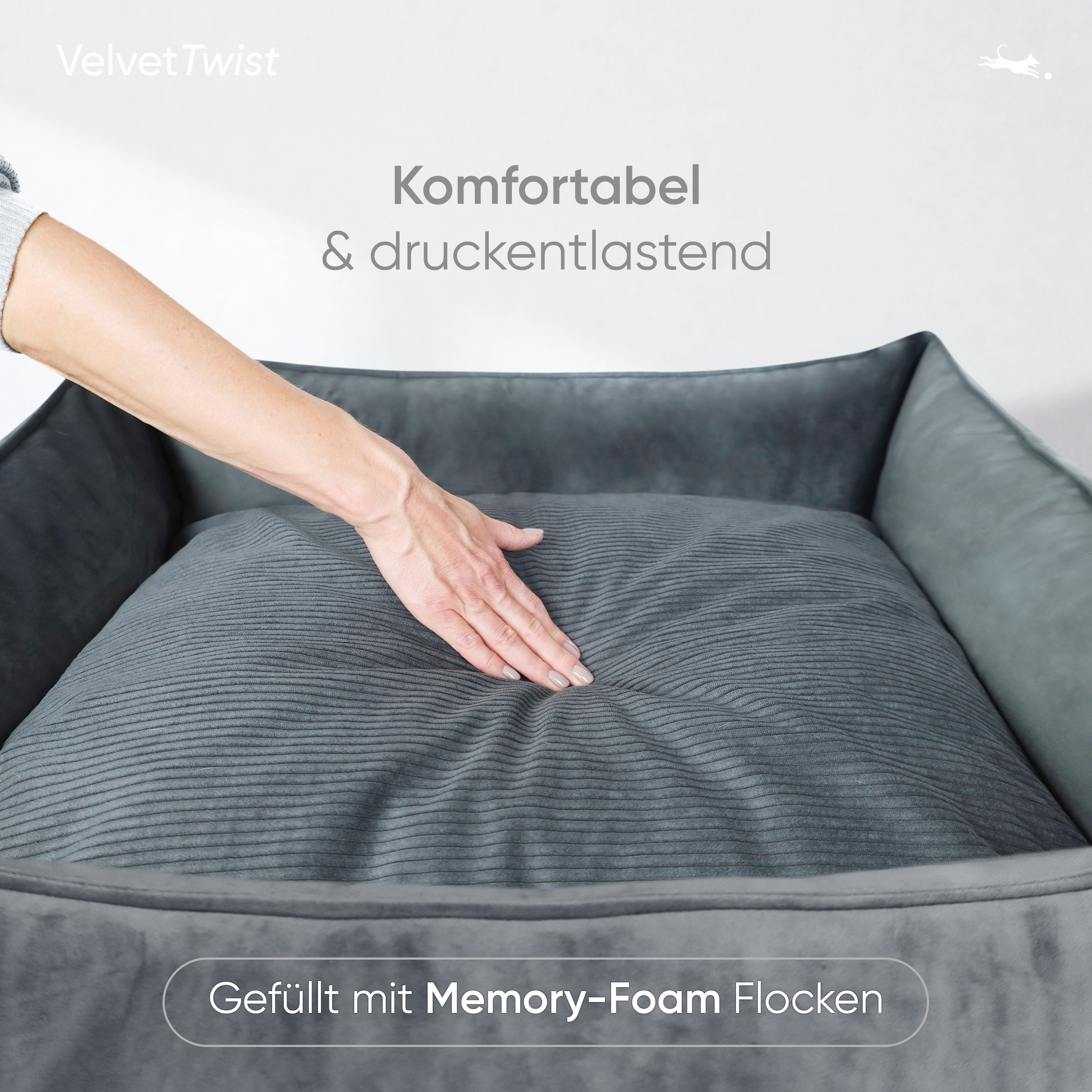 Freudentier Hundebetten Freudentier orthopädisches Hundebett mit Cord/Velour Wendekissen anthrazit M