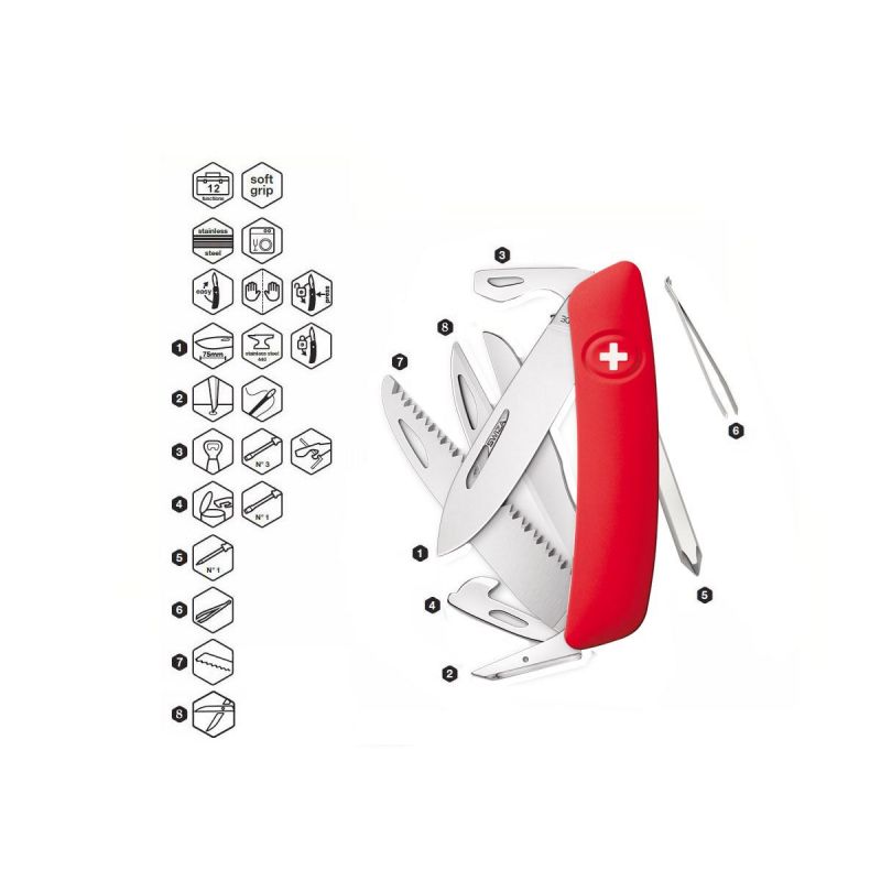 Swiza D10 Rot, Multifunktionales Schweizer Taschenmesser