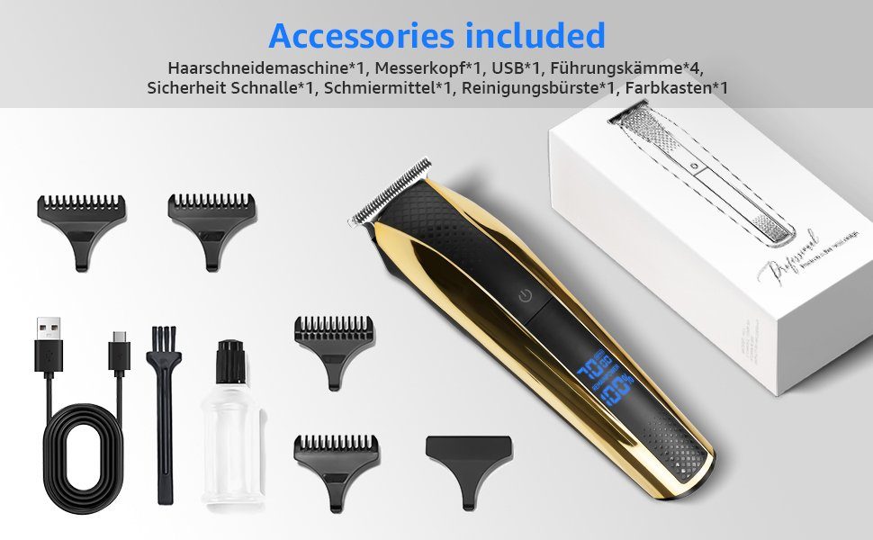 7Magic Haarschneider Haarschneidemaschine Profi, Wasserdicht Haarschneider Herren, Trim Rasierer, T-Blade Trimmer für Männer mit 4 Kamm und LED Anzeige