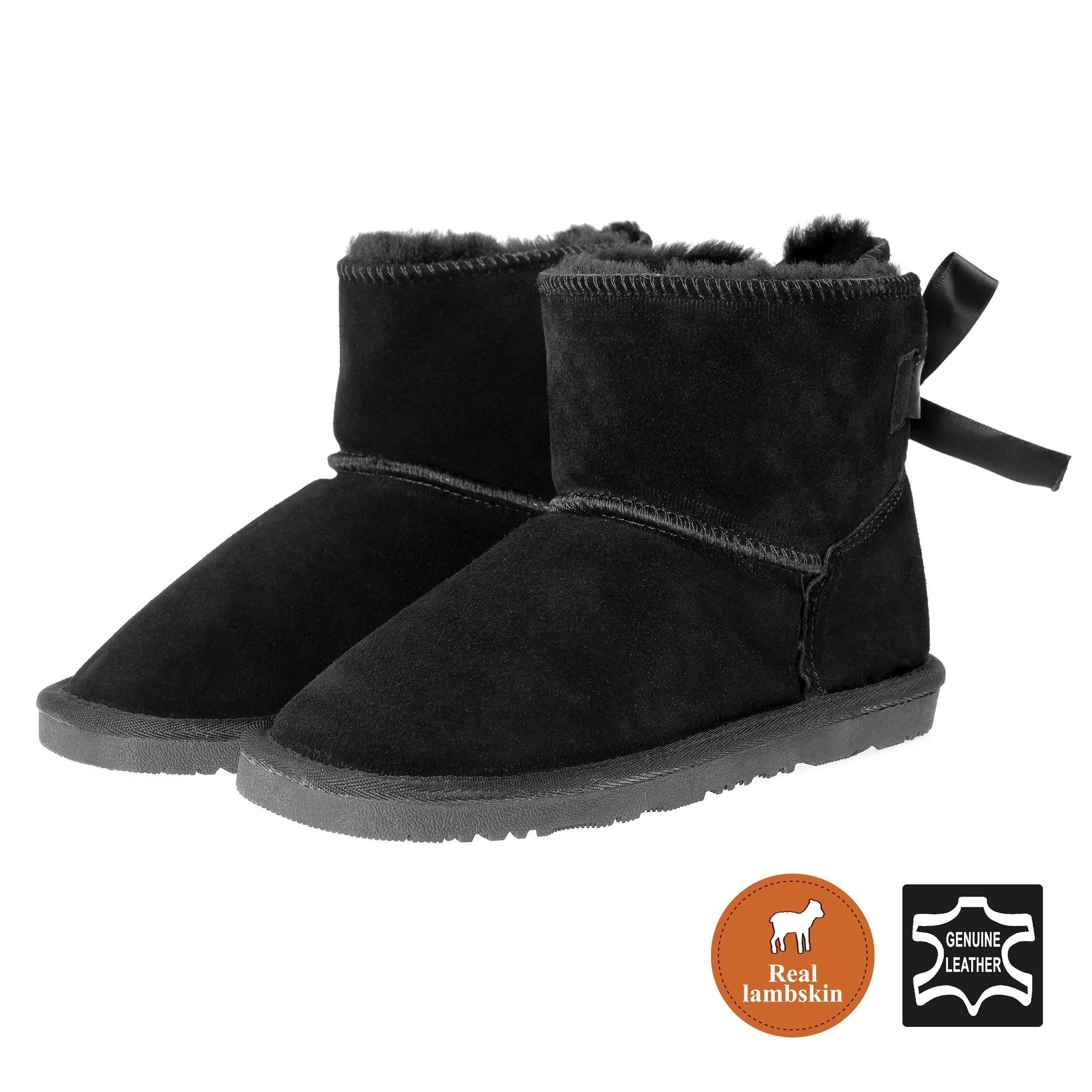 kamelshopping Mädchen Winterstiefel zum Schlupfen Winterboots moderner Winterschuh für Mädchen Lammfell gefüttert, rutschsichere Sohle, Verlourleder