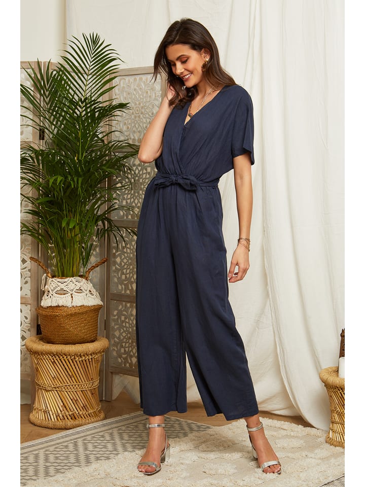 Lin Passion Leinen-Jumpsuit in Dunkelblau günstig kaufen