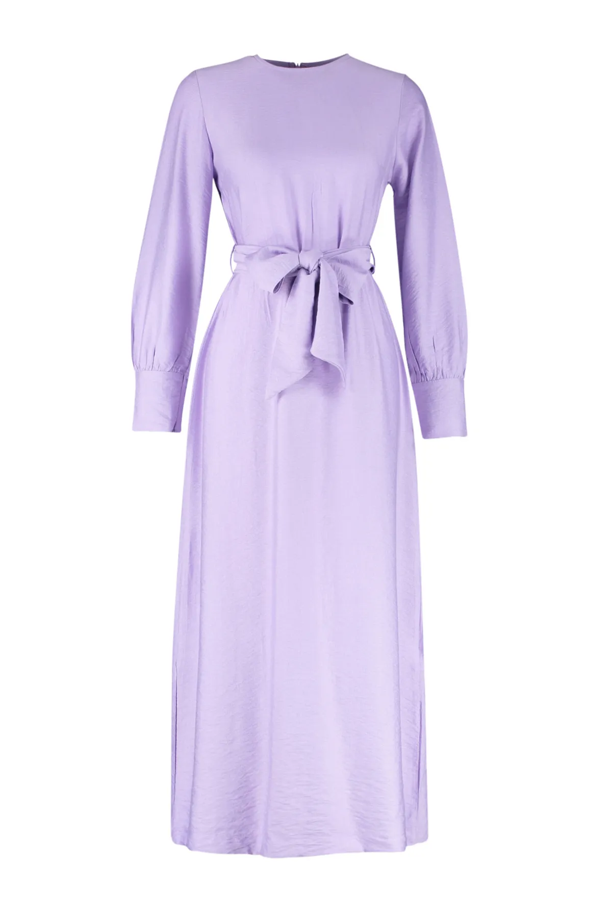 Trendyol Modest  Fliederfarbenes, gewebtes Kleid in Leinenoptik mit breitem Gürtel und Reißverschlussbündchen TCTSS23EB00219