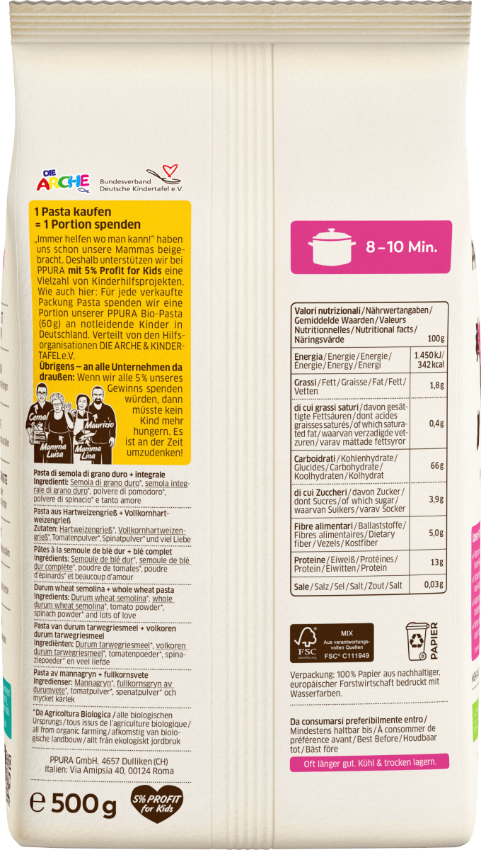 Nudeln, Farfalle tricolore für Kinder, 500 g