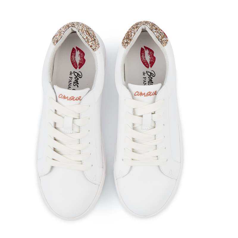 Baskets en cuir Simone petit amour glitter or rose