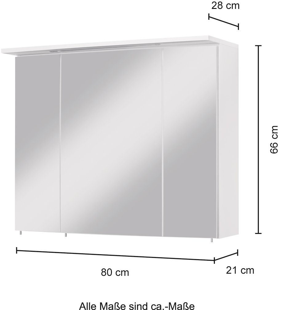 HELD MÖBEL Spiegelschrank Flex Breite 80 cm, mit 3D-Spiegeleffekt