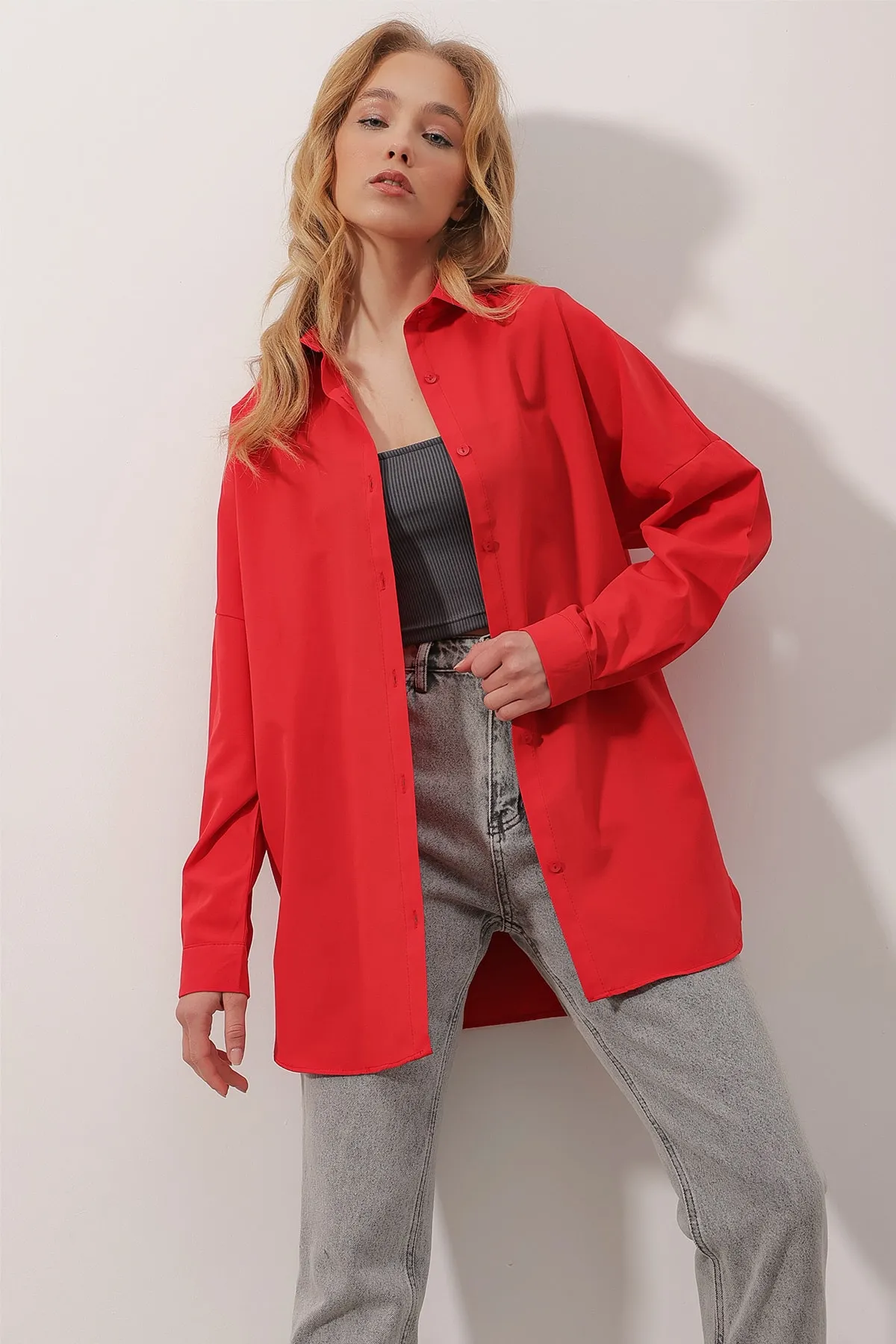 Trend Alaçatı Stili  Hemd - Rot - Relaxed Fit
