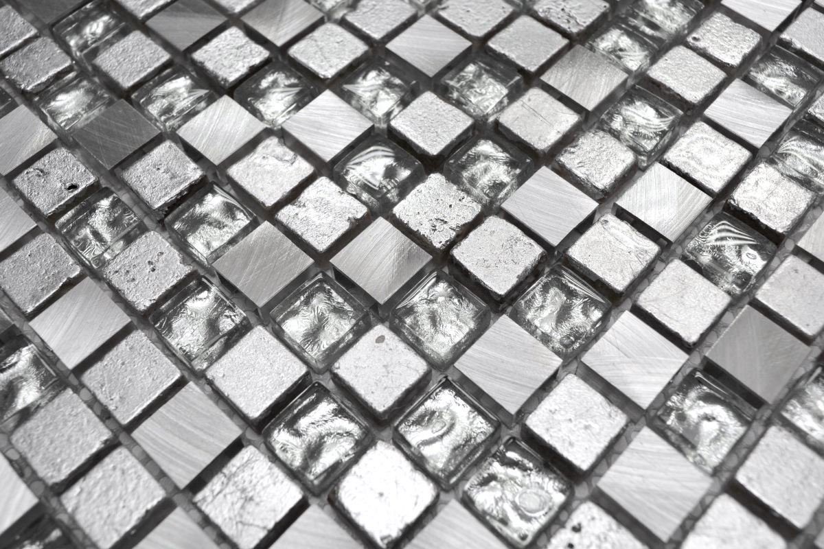 Mosani Mosaikfliesen Glasmosaik Aluminium Mosaik Mosaik silber glänzend / 10 Matten