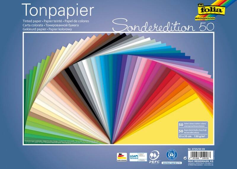 Folia Bastelpapier Farbig sortiert 130 g/m² 50 Blatt