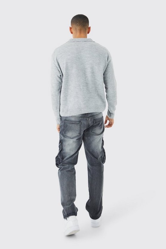 Langärmliges kastiges Poloshirt
