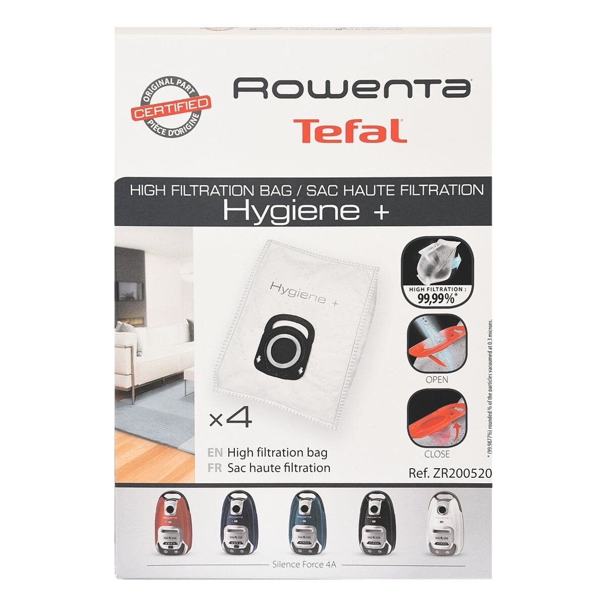 Rowenta Staubsaugerbeutel High Filtration Hygiene + ZR200520, passend für Rowenta, 4 St., schließt automatisch bei Entnahme