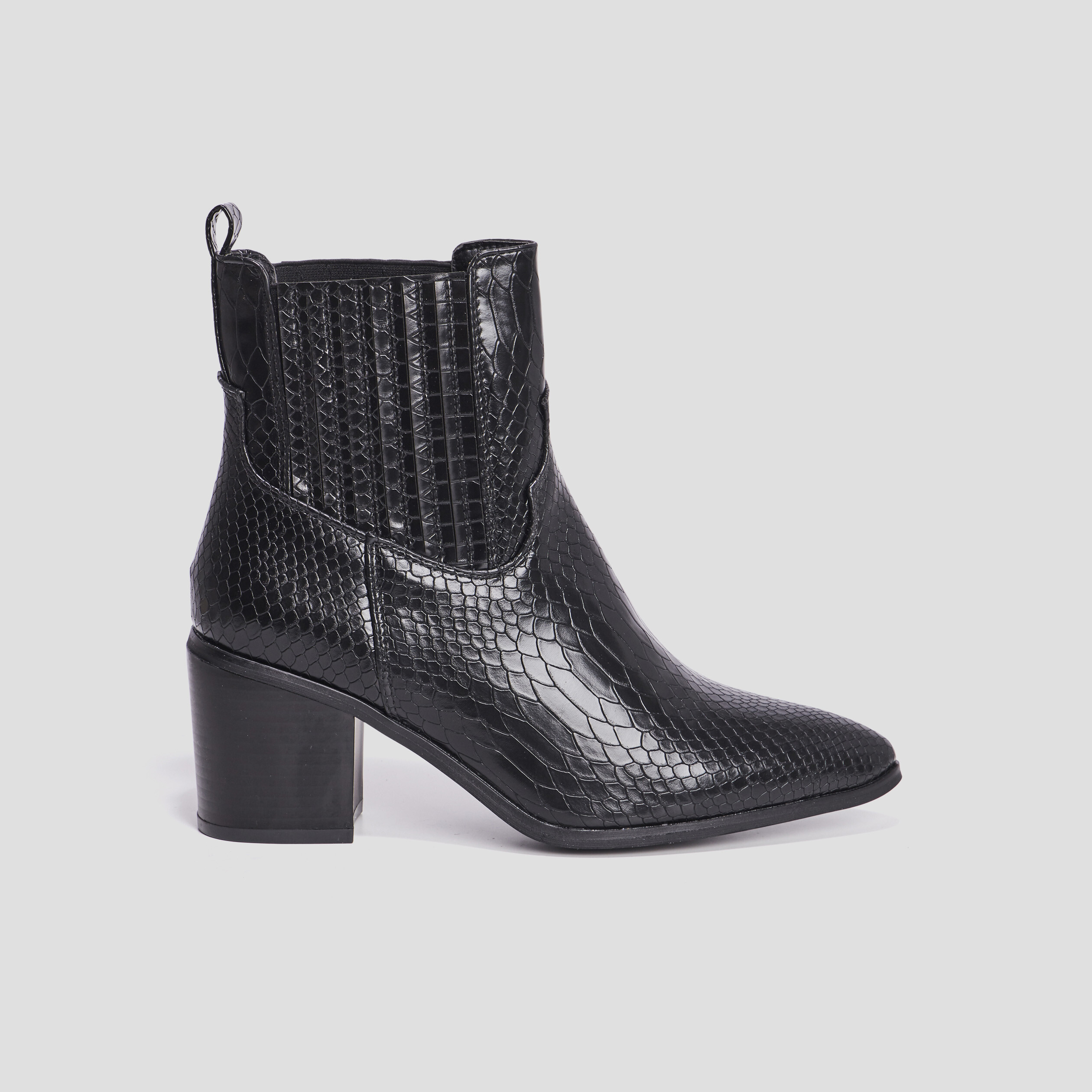Bottines à talons aspect croco noir femme | La Halle