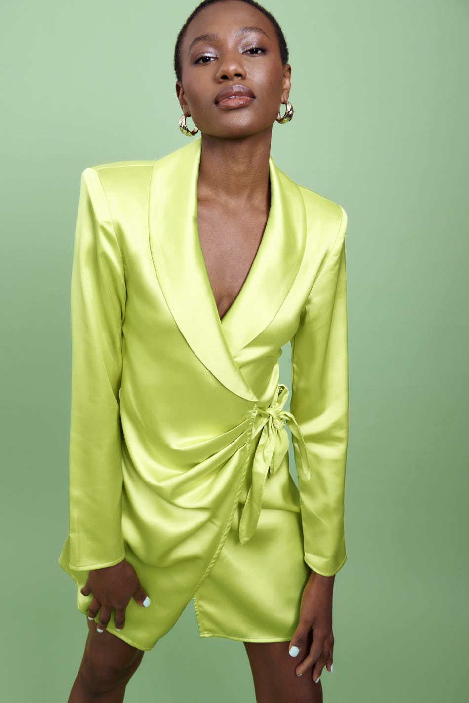 Satin wrap blazer dress