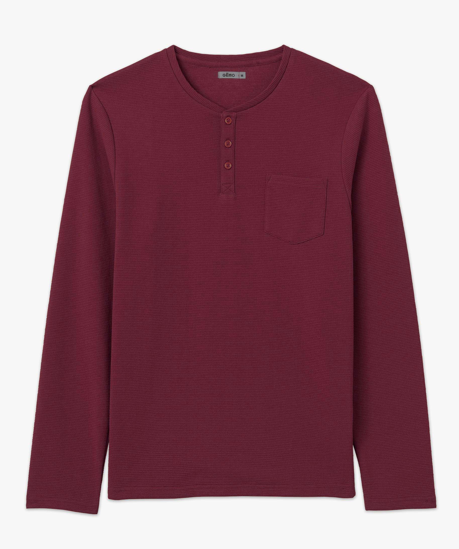 Tee-shirt homme à manches longues à col boutonné rouge | GEMO