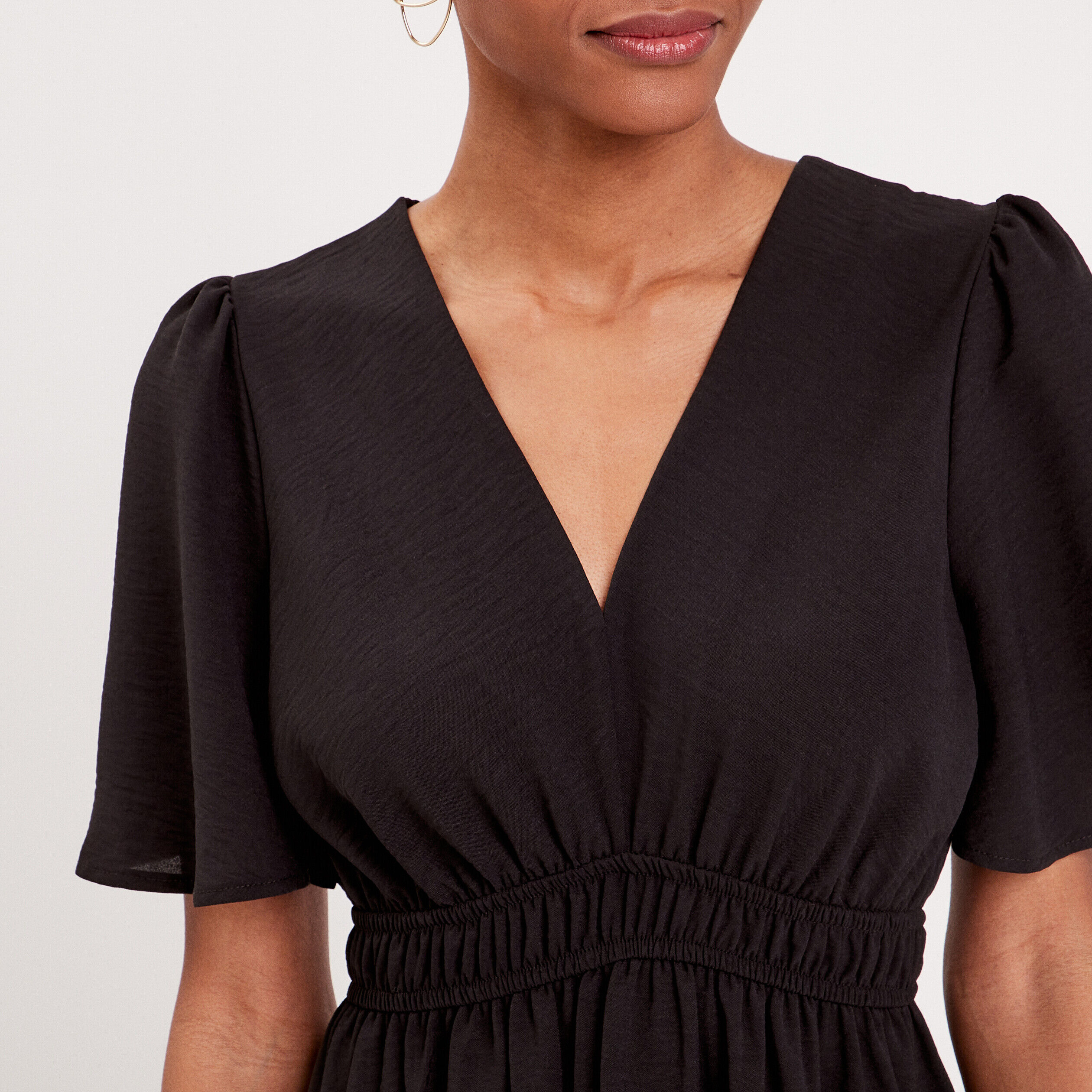 Robe évasée fluide élastiquée noir femme | Cache Cache