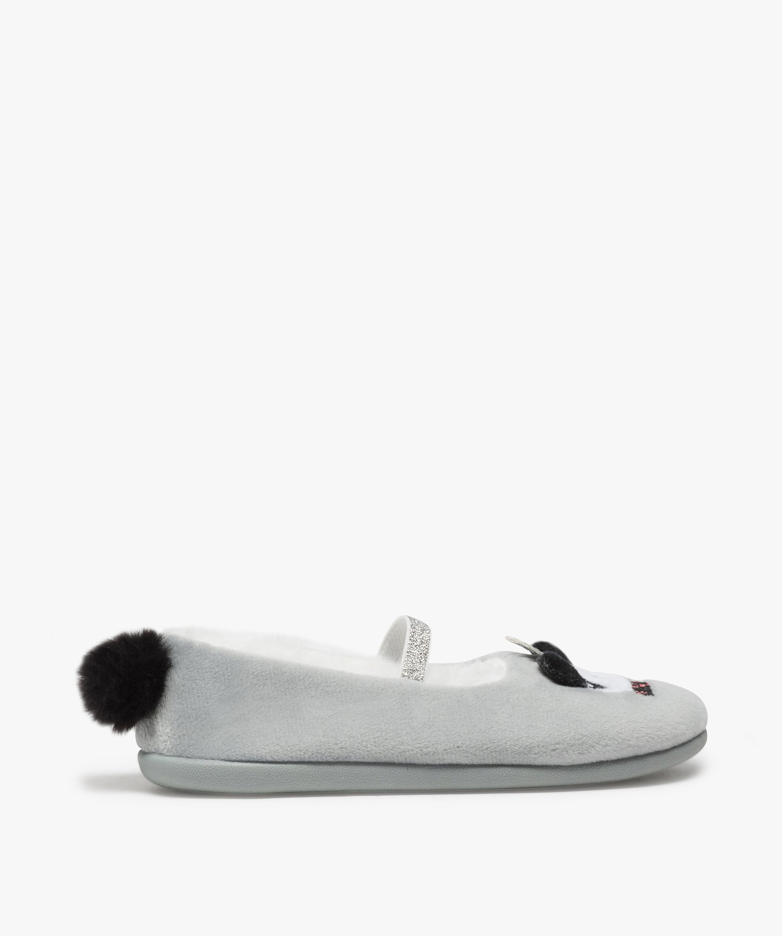 Chaussons fille forme ballerine avec motif panda gris | GEMO