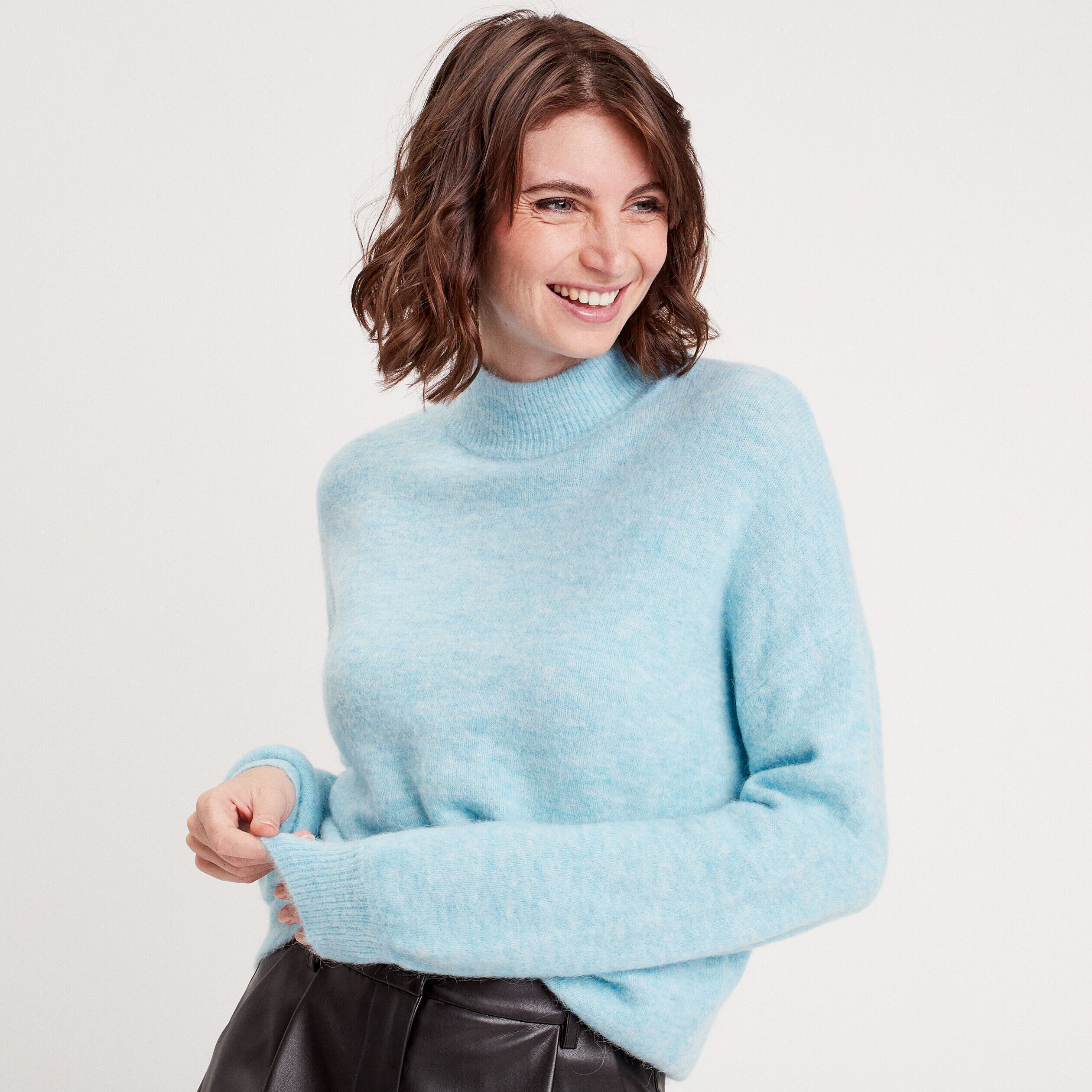Pull col montant bleu ciel femme | Cache Cache