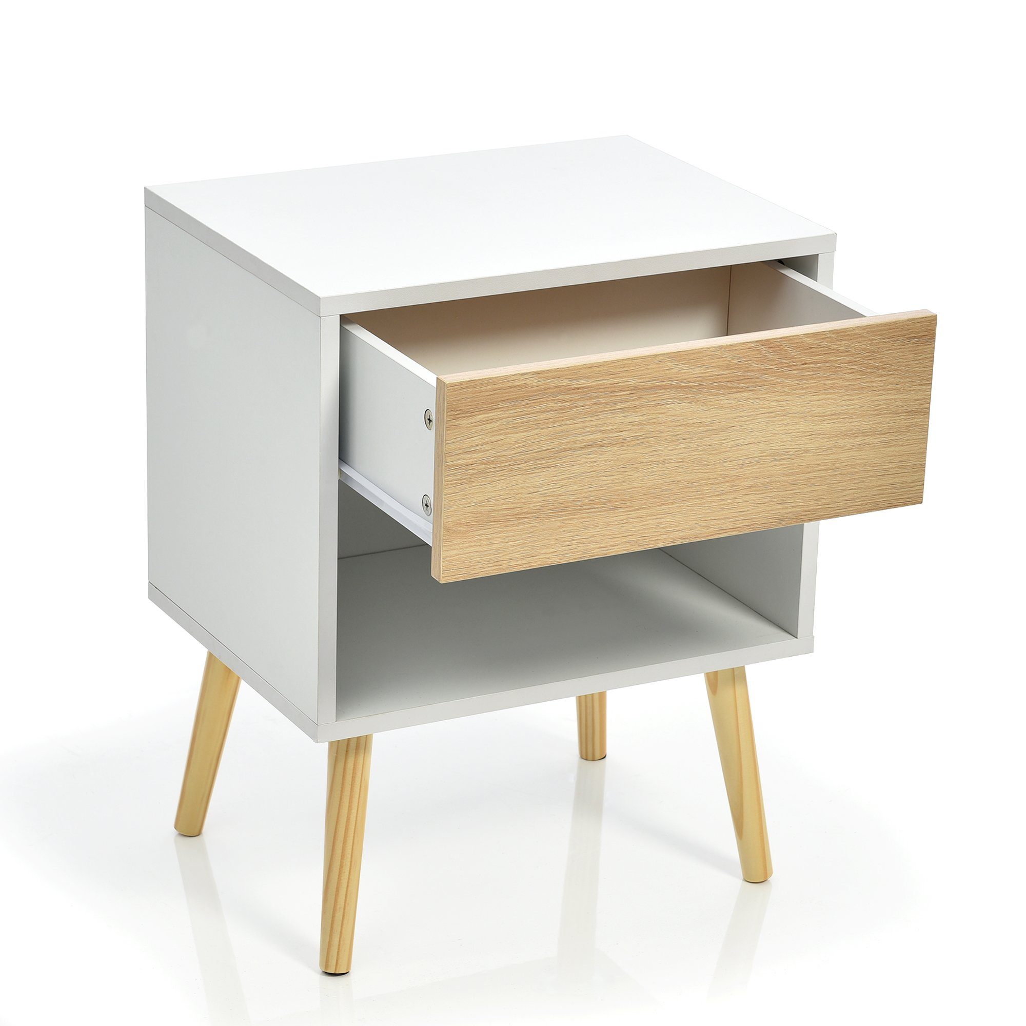 Powerwill Nachttisch 2er Set Massivholz Nachttisch Nachtschrank Beistelltisch (2-St., Holz Beistelltisch Nachtkommode Massivholzfüßen), Nachttischkommode mit Schubladen, für Bett und Schlafzimmer