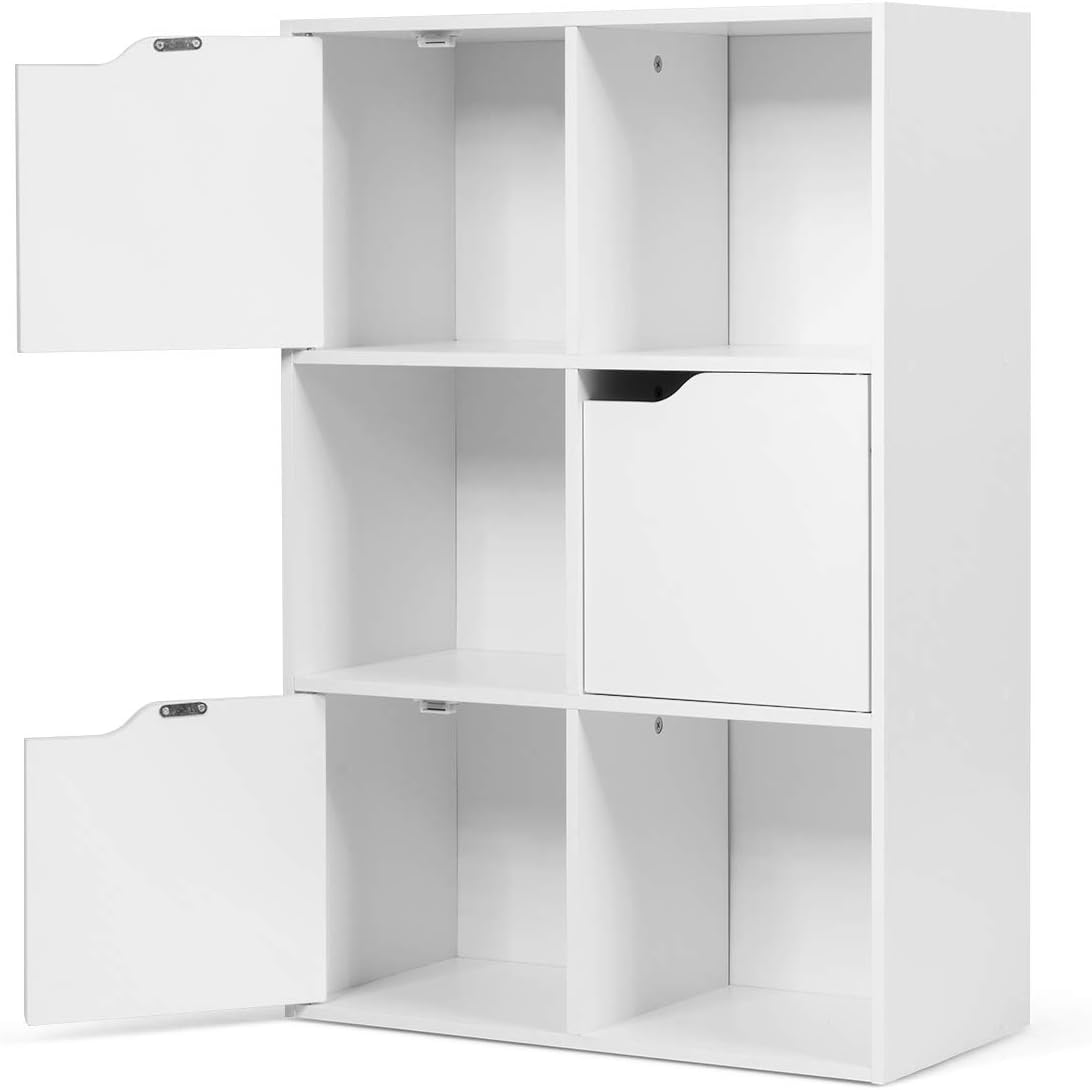 Costway COSTWAY Bücherregal mit 6 Fächer, 3 Türen