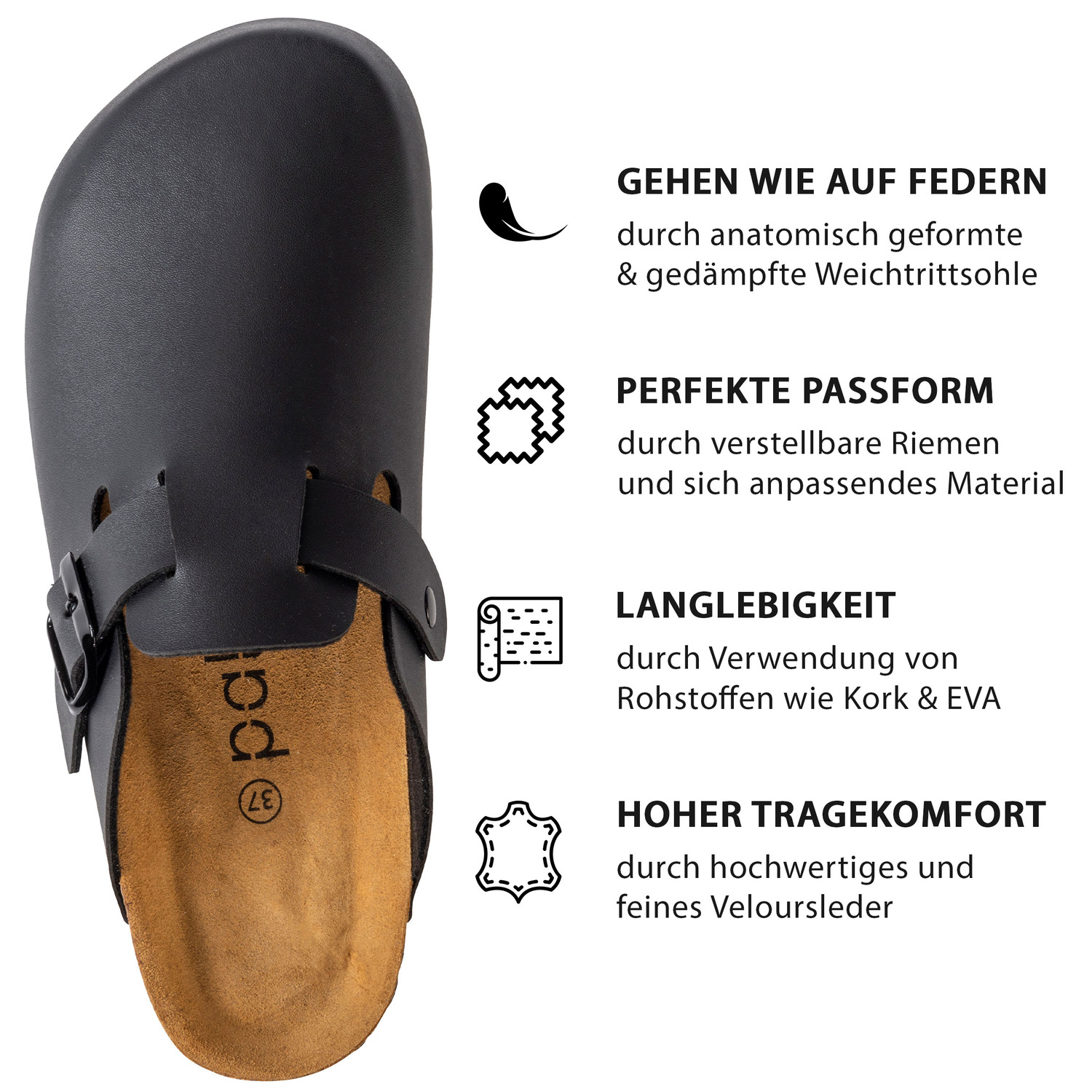 Palado Kiel Damen, Pantoletten, Damen, Schwarz