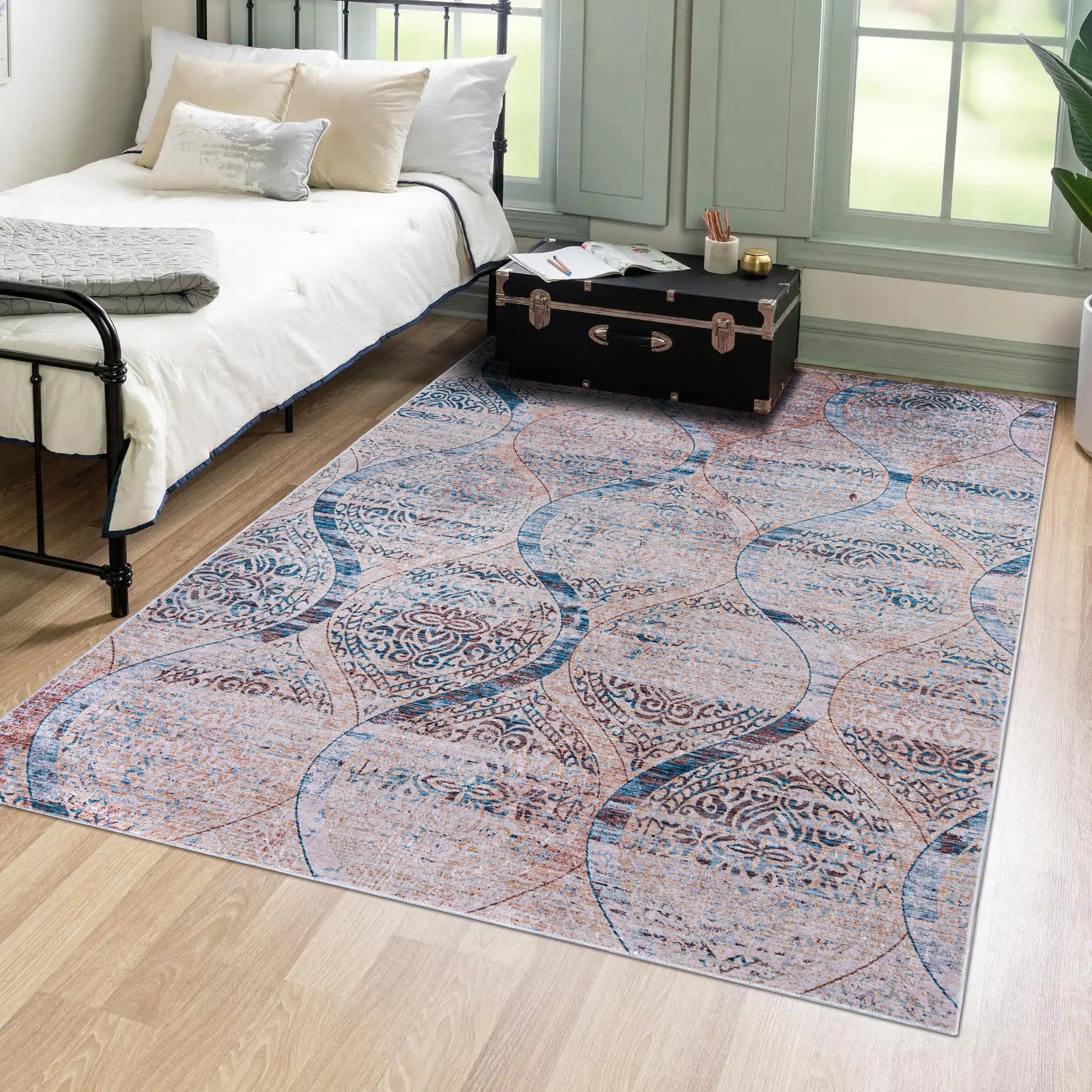 Orientteppich Orientalisch Vintage Teppich Traditioneller Orient Teppich, Mazovia, 80 x 150 cm, Kurflor, Waschbar in Waschmaschine, Höhe 5 mm, Rutschfest
