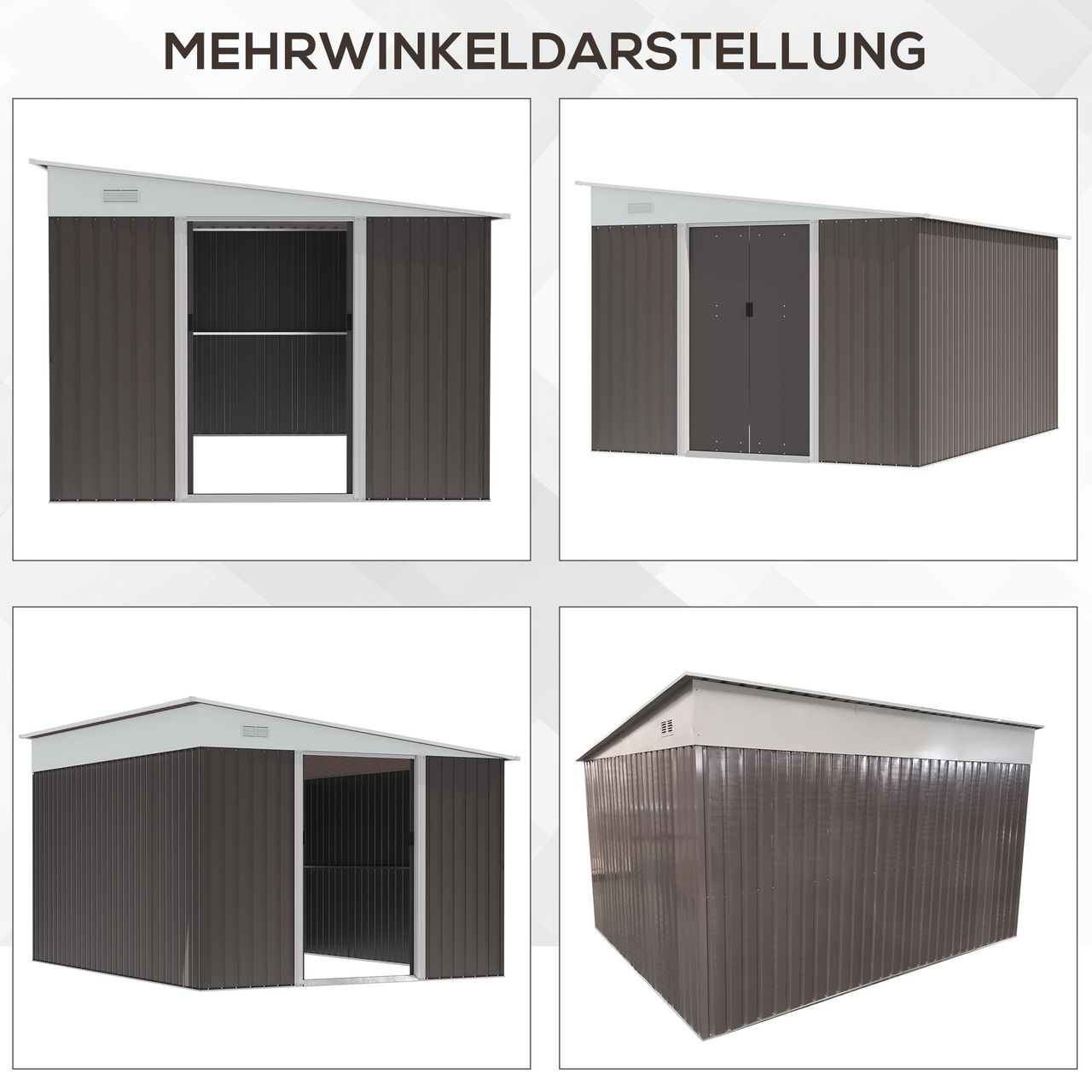 Outsunny Outsunny 8,9 ㎡ Gerätehaus Stahl-Geräteschuppen mit Pultdach, Schiebetür, Grau