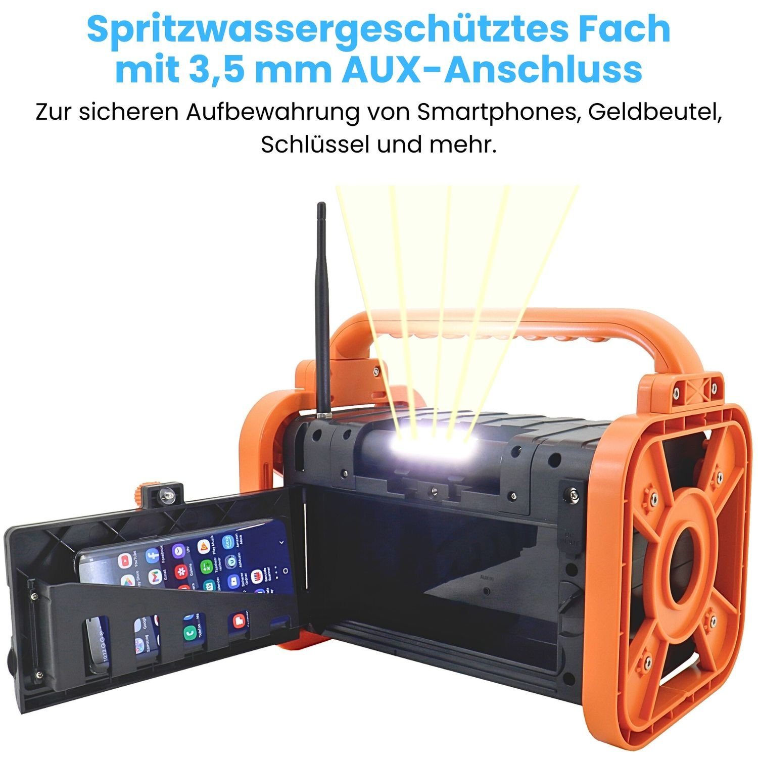 Soundmaster DAB80SW Baustellenradio DAB+ Bluetooth Akku IP44 spritzwassergeschützt Digitalradio (DAB) (DAB+, MW, PLL-UKW, FM, AM)