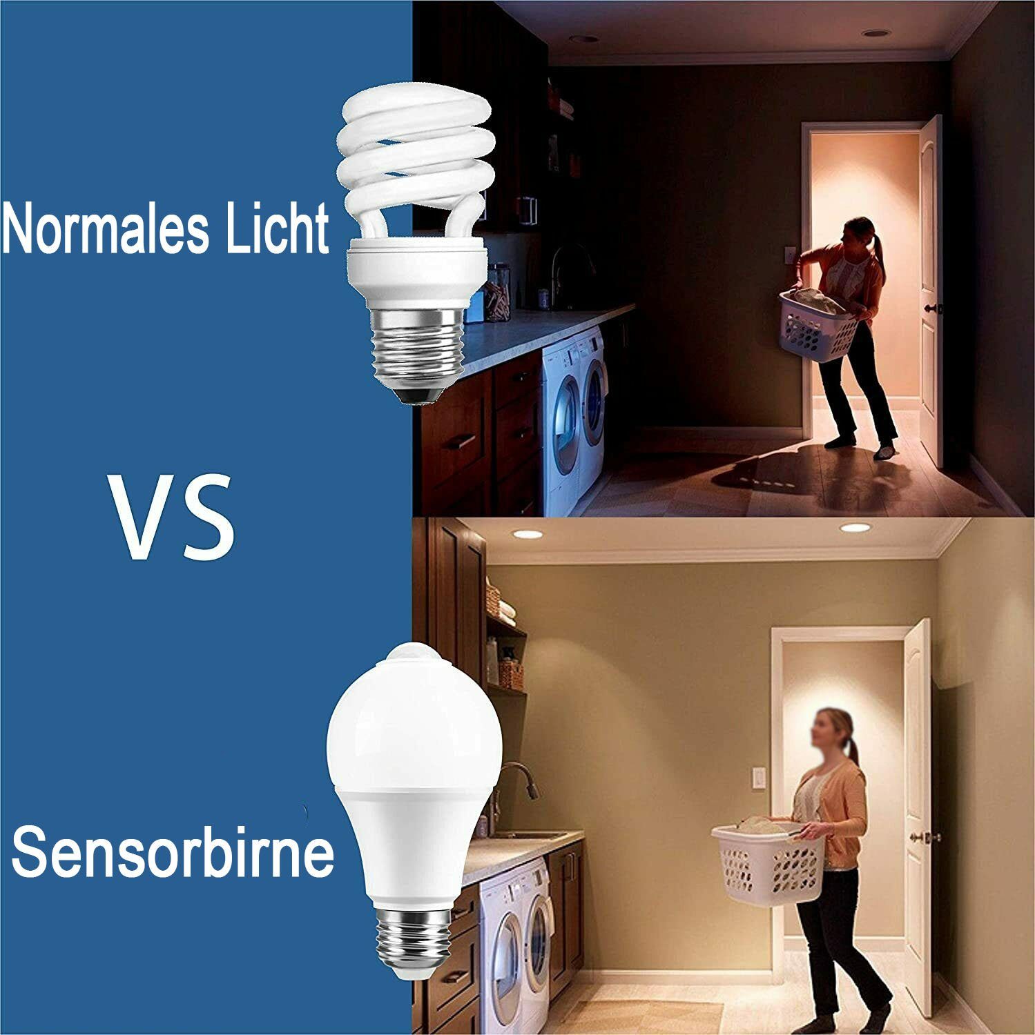LETGOSPT 4 Stück LED Leuchtmittel, E27 12W LED Birne mit Bewegungssensor Smarte Lampe, Glühbirne Bewegungsmelder PIR Licht Lampe