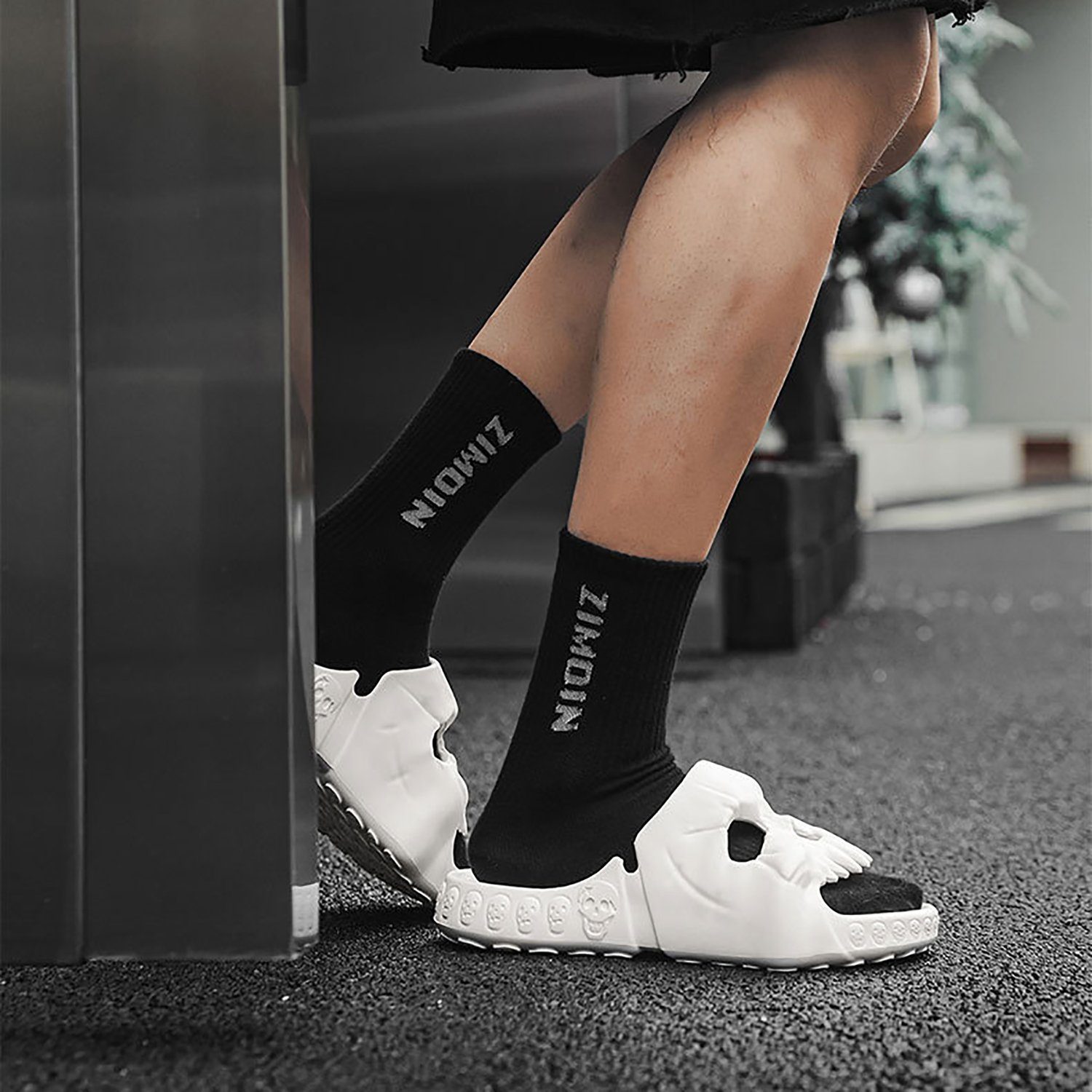 TOPMELON Unisex Hausschuhe Totenkopf Badeschlappen Sommer Slide Badeschuh
