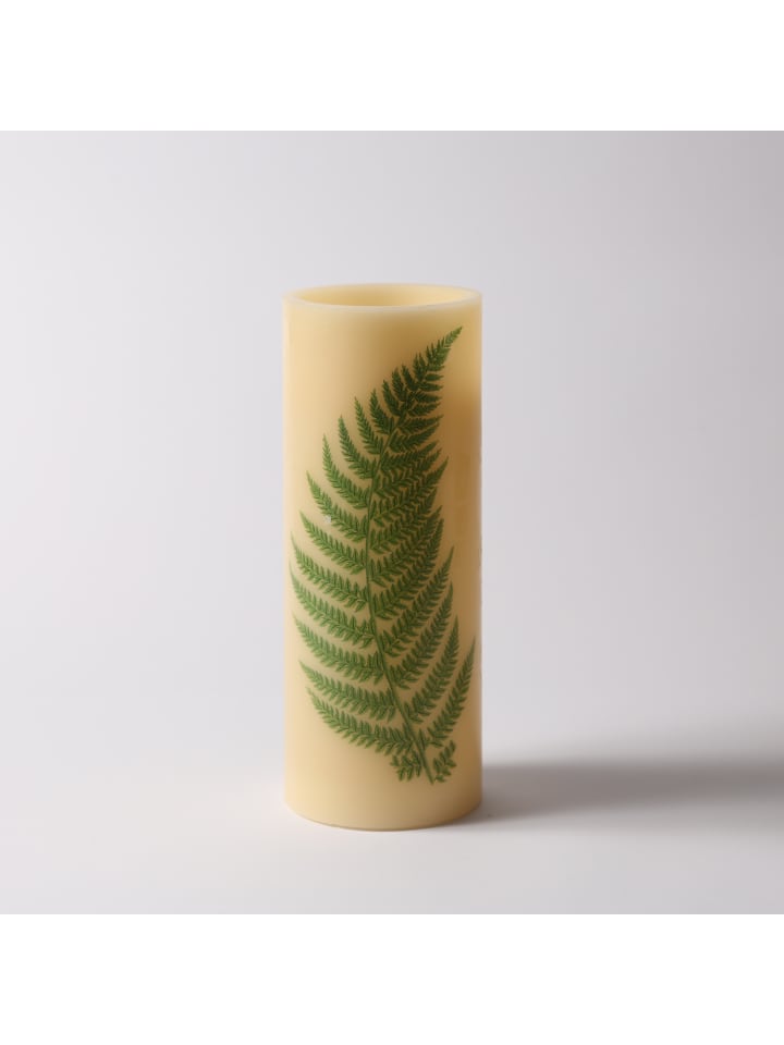 MARELIDA XXL LED Kerze mit Farndruck Echtwachs flackernd in creme - H: 30cm günstig kaufen onesize