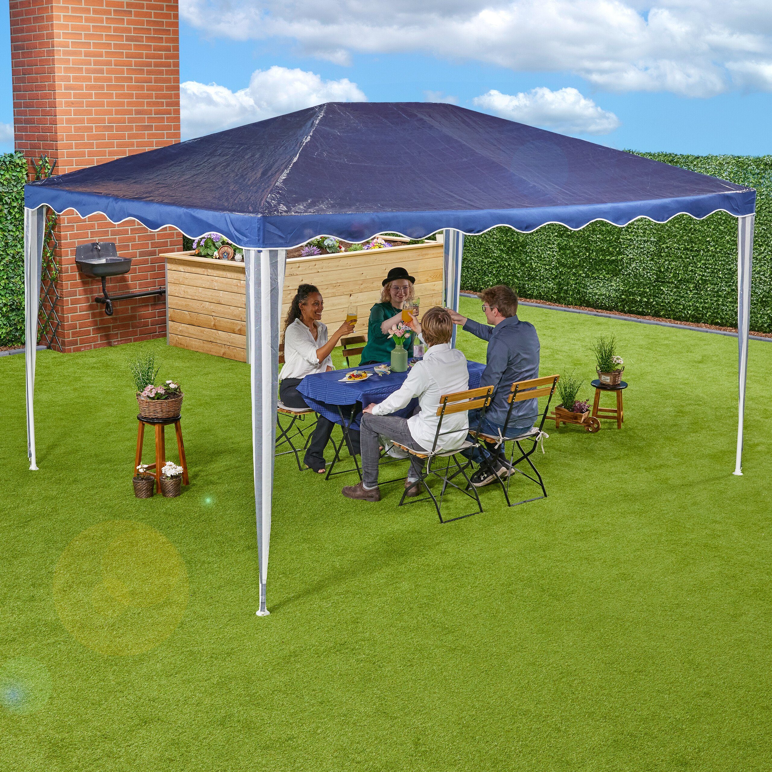 relaxdays Pavillon Dunkelblauer Pavillon 3x4 m