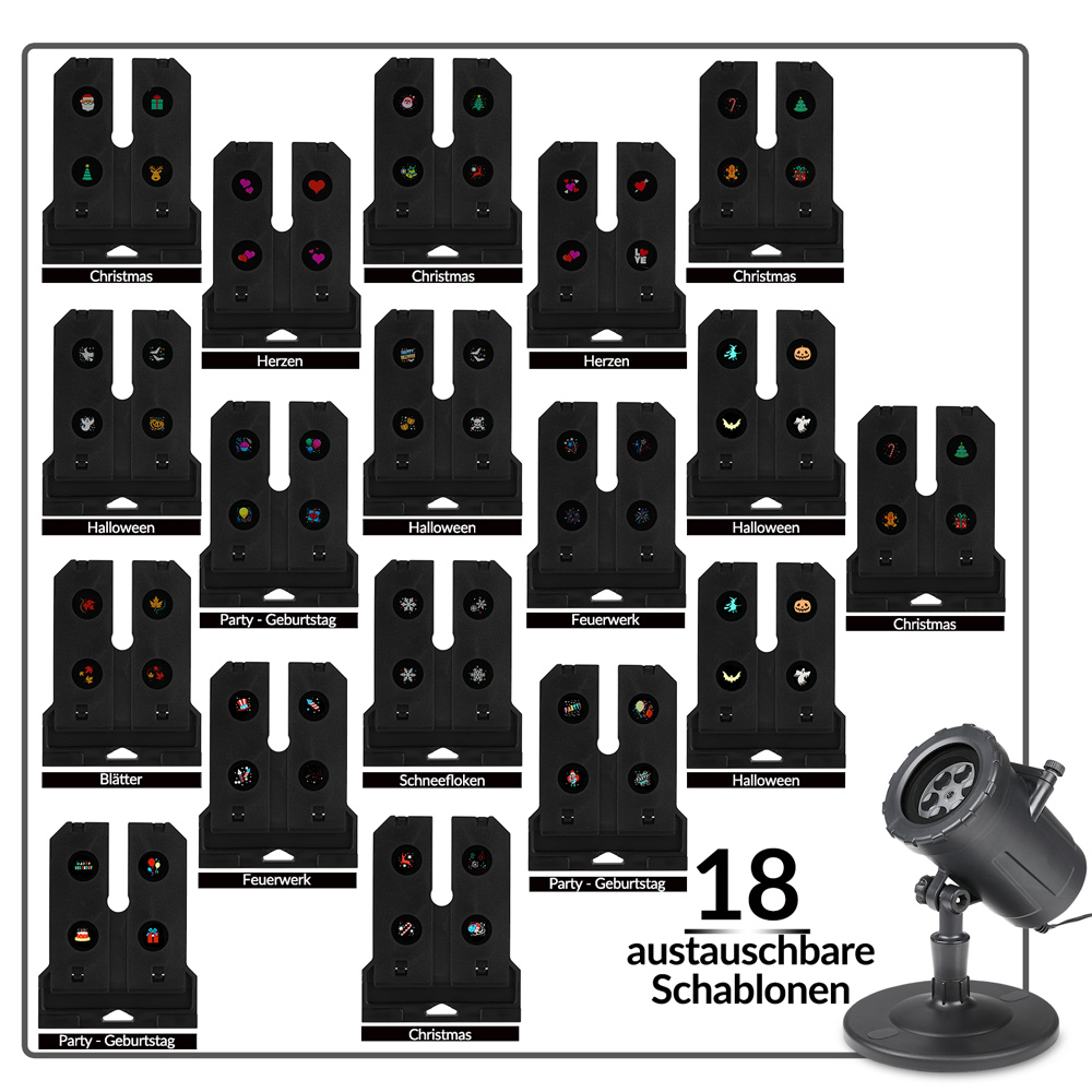 Casaria monzana® LED Projektor 72 Motive inkl 18 Schablonen neigbar