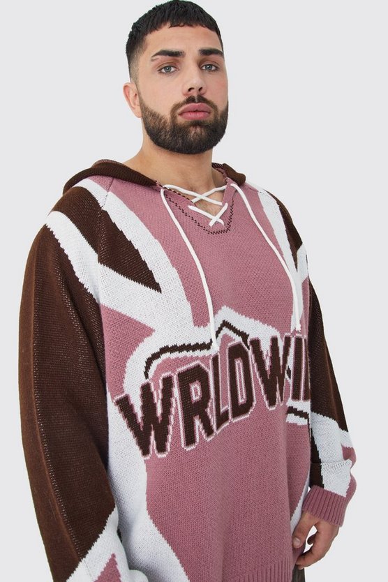 Plus Oversized Lace Up Hockey Jumper With Hood
