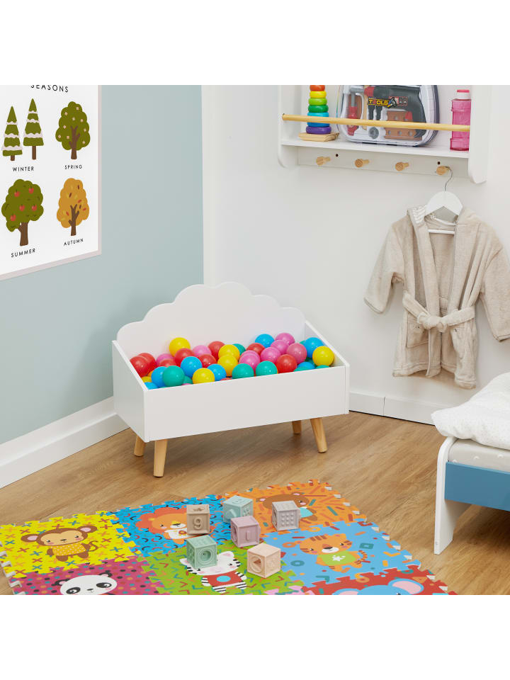 relaxdays Kindertruhe in Weiß/ Natur - (B)58 x (H)45 x (T)28 cm günstig kaufen onesize