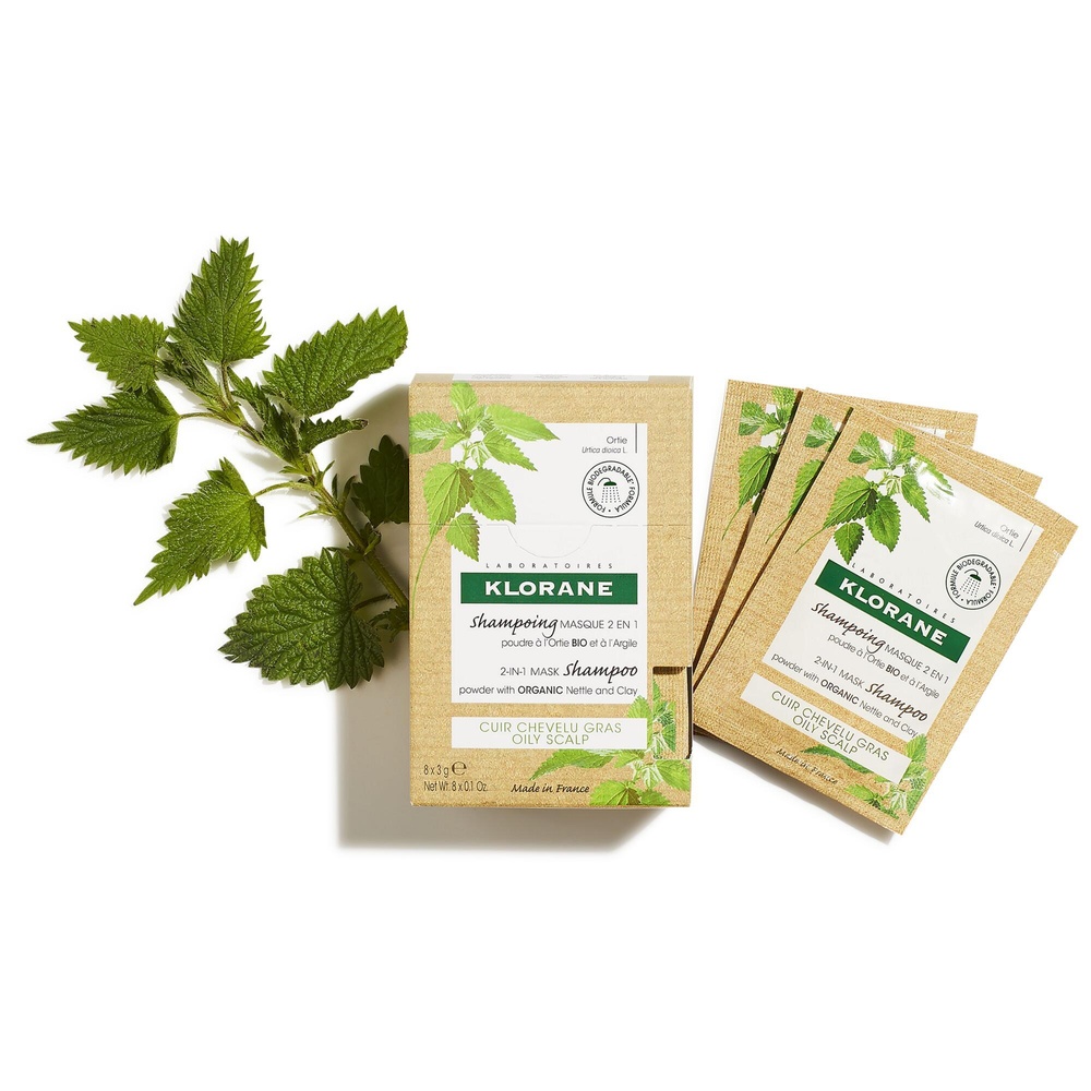Klorane Ortie Masque lavant 2 en 1 poudre 8 sach ets 3gr Soins solide