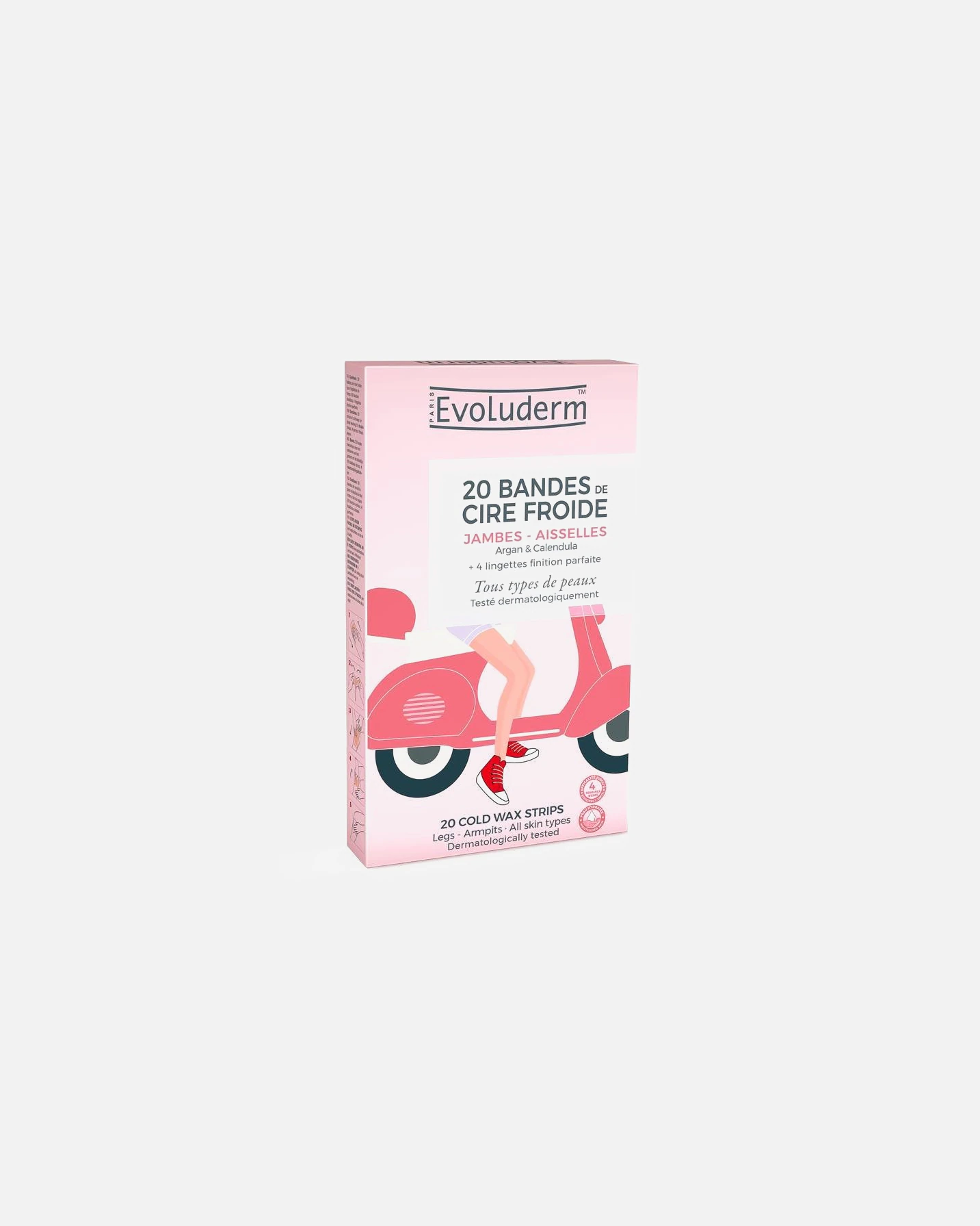 Evoluderm 20 bandas de cera fría para piernas y axilas
