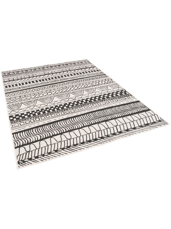 Pergamon In- und Outdoor Teppich Beidseitig Newport Ethno in Schwarz Weiss günstig kaufen 80 x 150cm