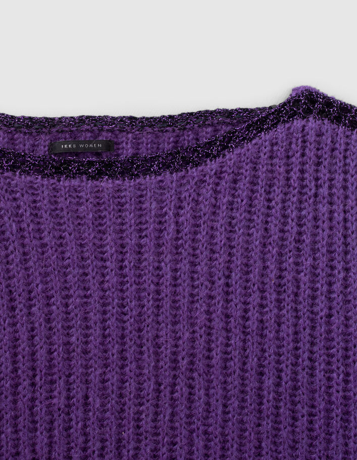 Pull violet tricot à côtes et détails lurex Femme