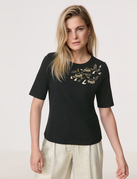 Baumwollshirt mit Zierperlen und Stickerei