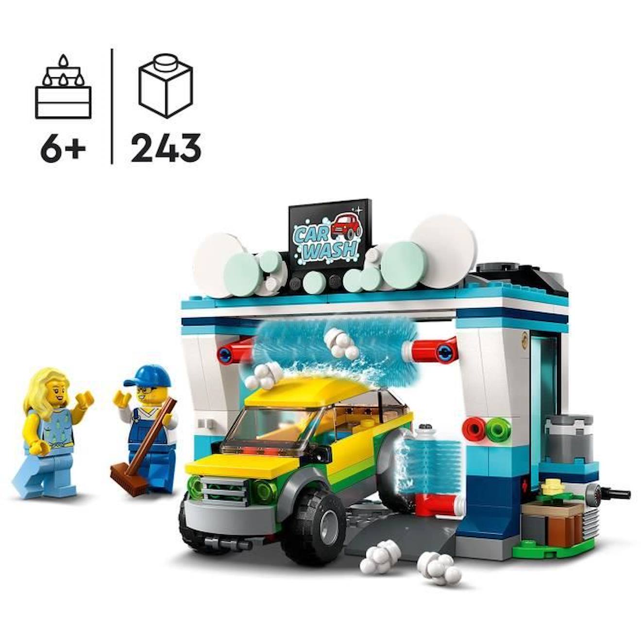 LEGO® City 60362 La Station de Lavage, Jouet pour Enfants Dès 6 Ans, avec Voiture et Minifigurines bleu