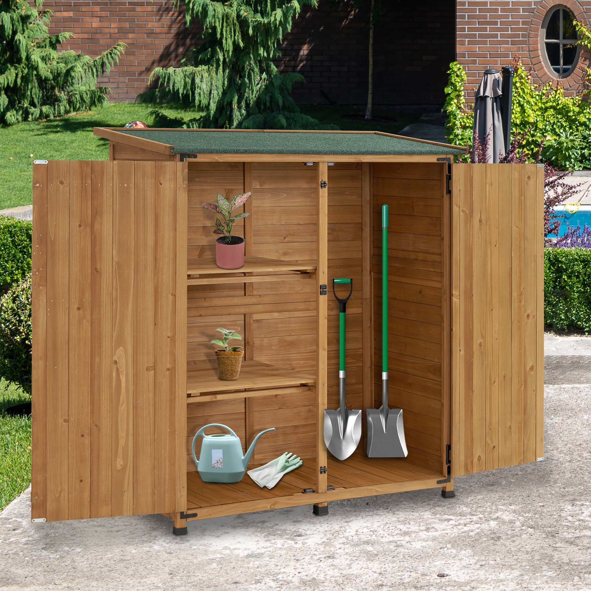 MCombo Gartenbox M MCombo Gartenschrank Gartenhaus 0707, Holz Wetterfest Klein Outdoor Außenbereich 122×60×137cm