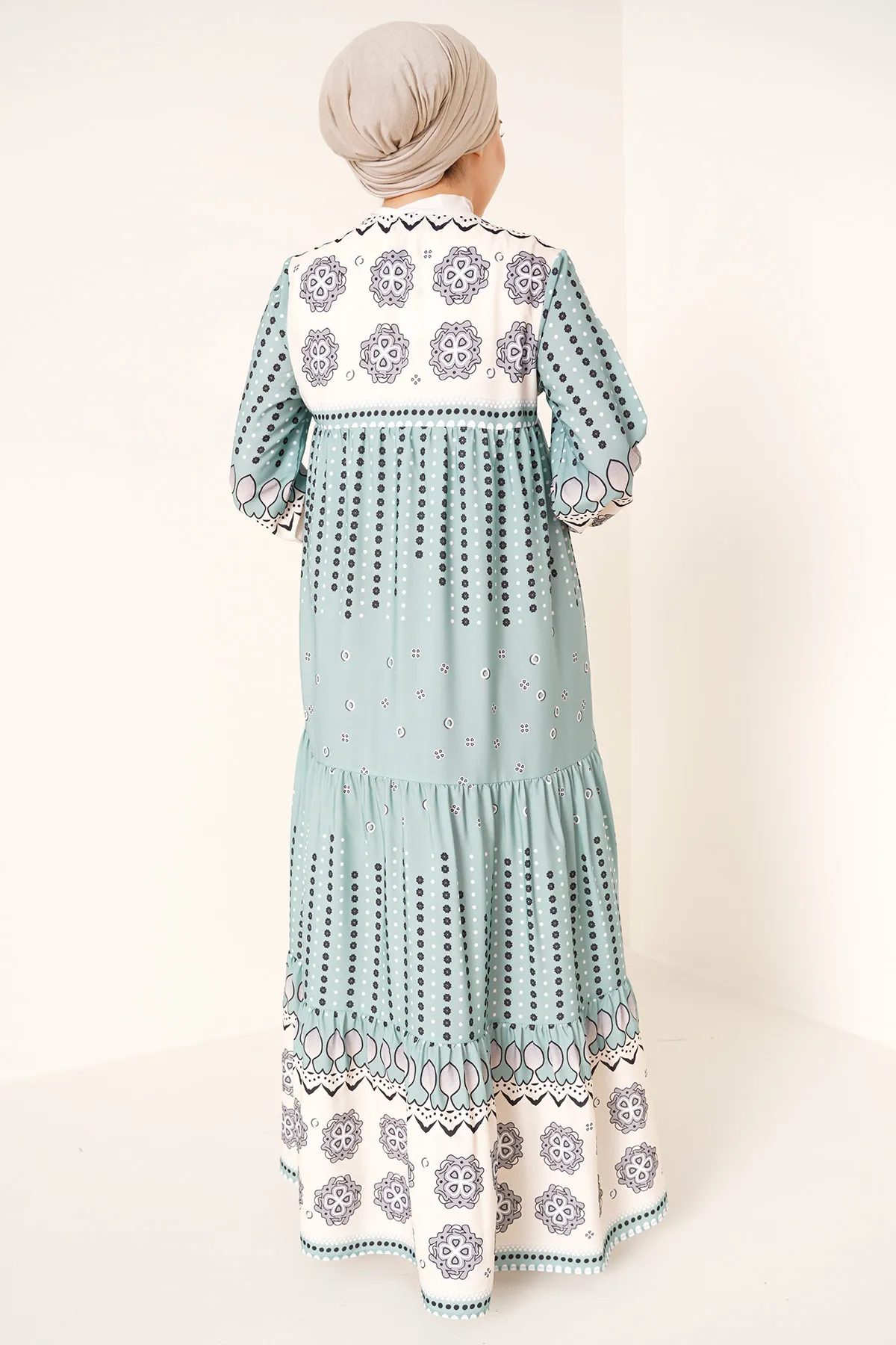 Bigdart  2175 Gemustertes Hijab-Kleid in voller Länge – D.mint