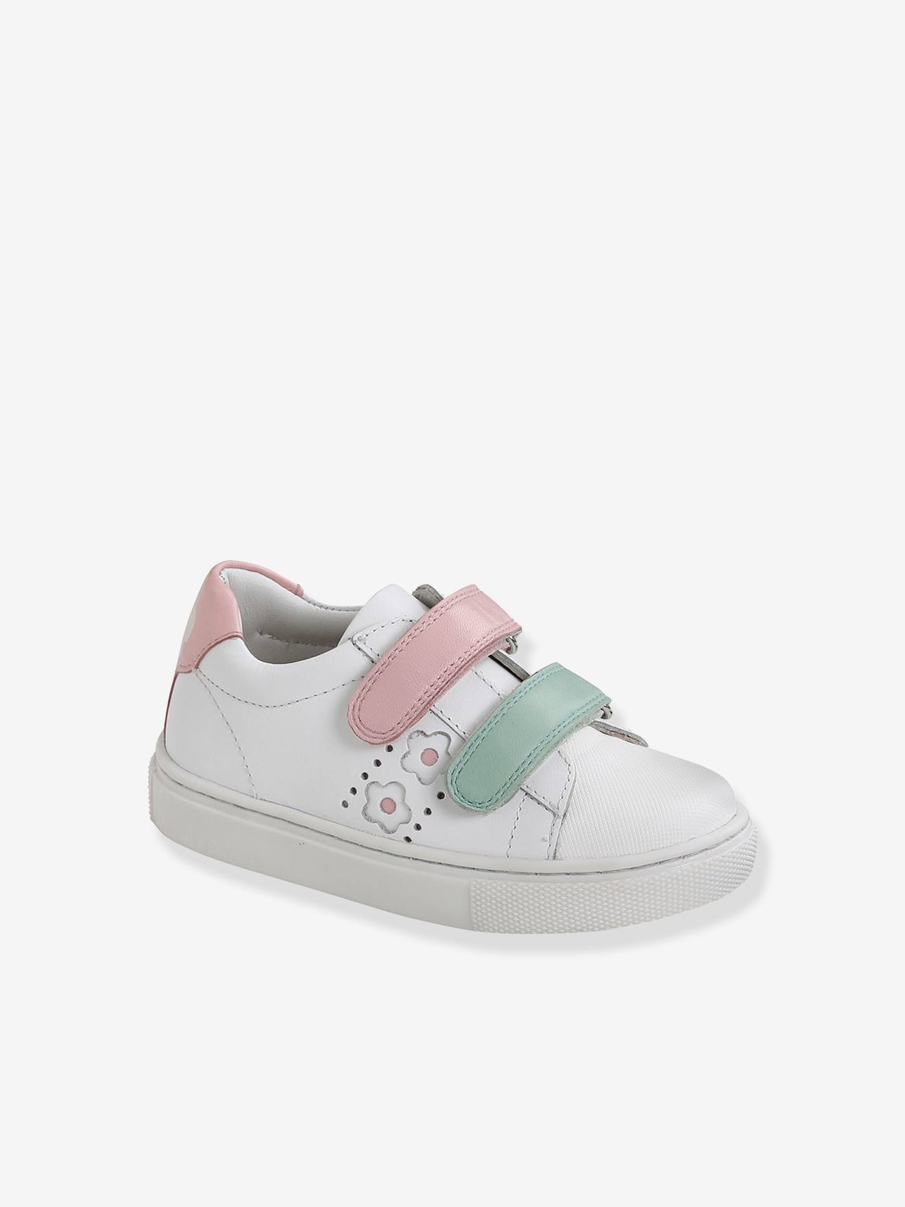 Baskets scratchées filles en cuir blanc