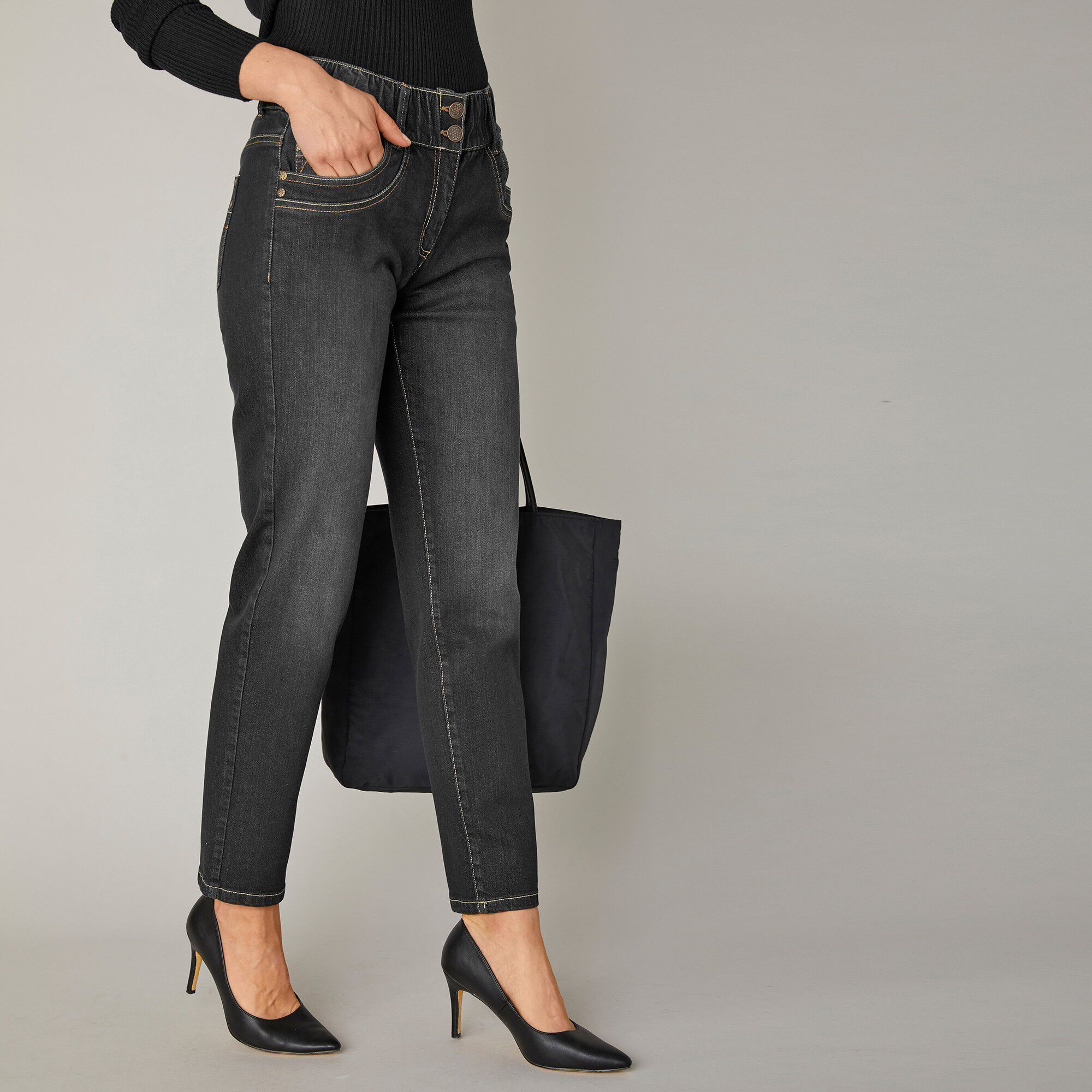 Jean mom taille élastiquée stretch