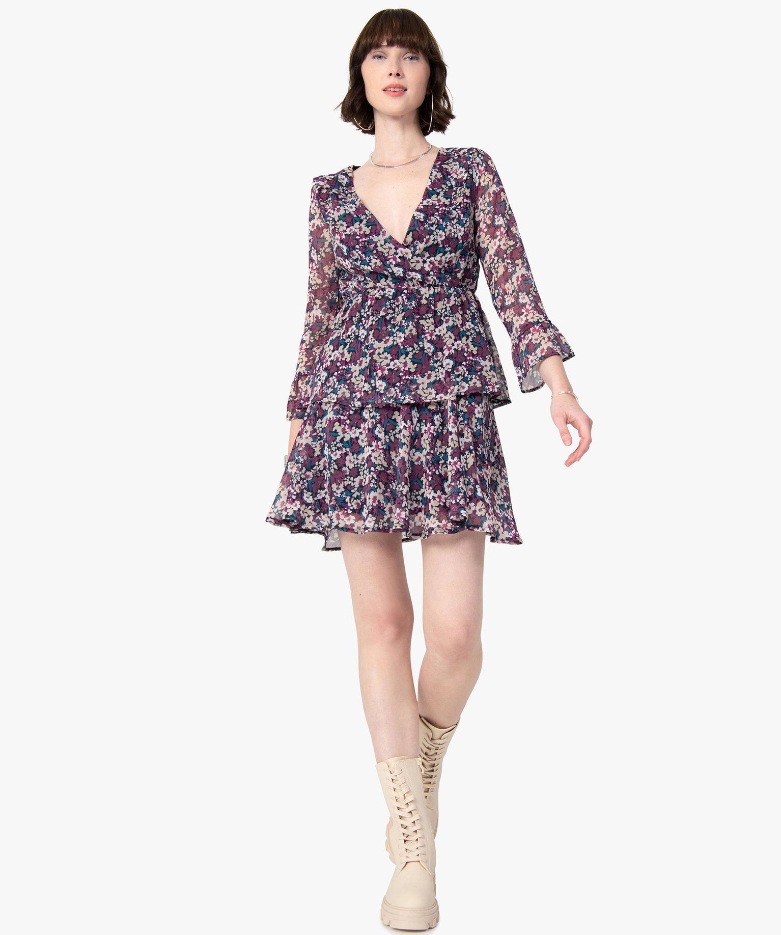 Blouse femme à motifs fleuris et décolleté cache-cur | GEMO