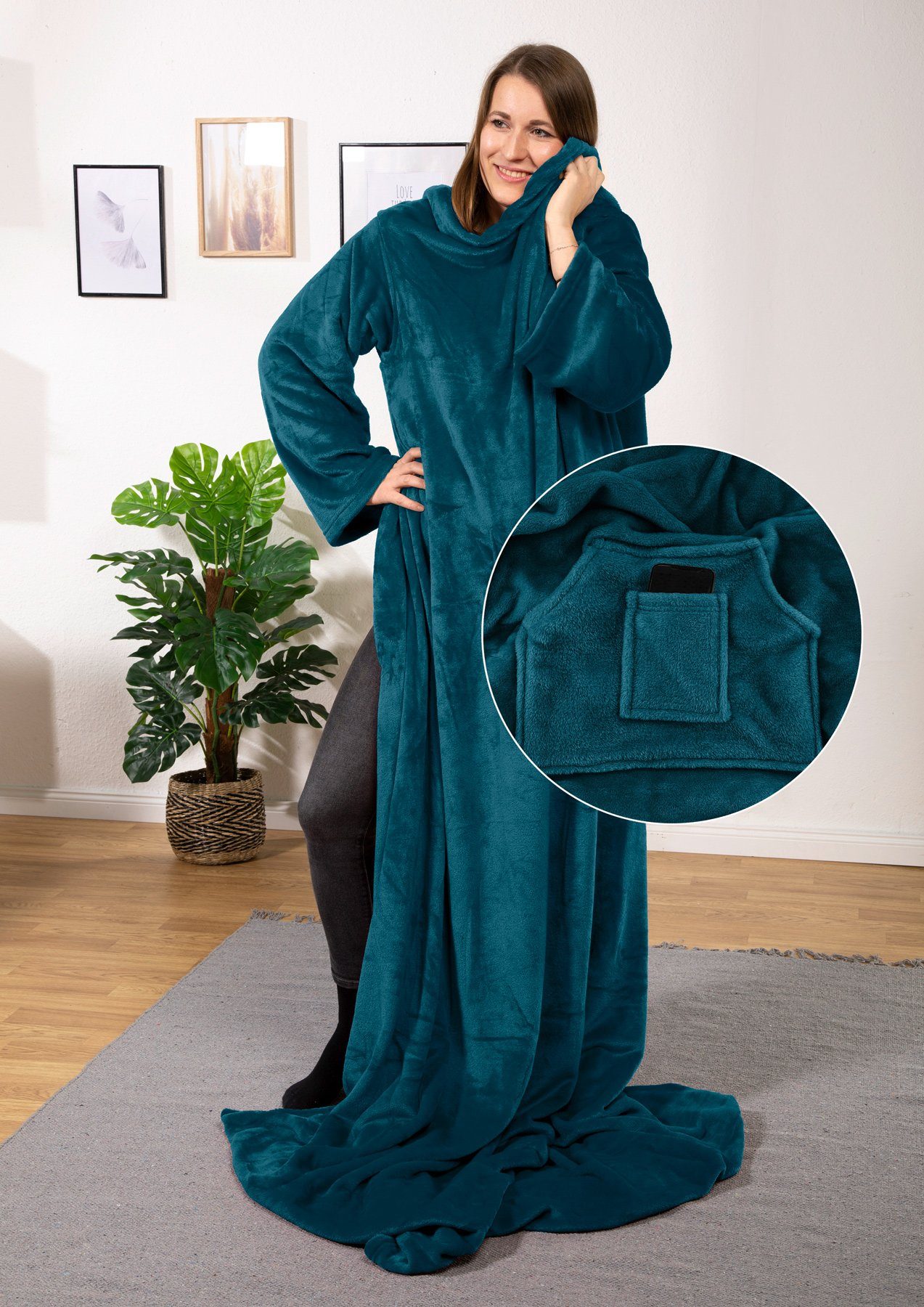 Wohndecke tragbare Ganzkörperdecke Kuscheldecke Ärmeldecke, heimtexland, flauschige Ärmel Decke I Soft Flanell I Geschenk Wohlfühlen